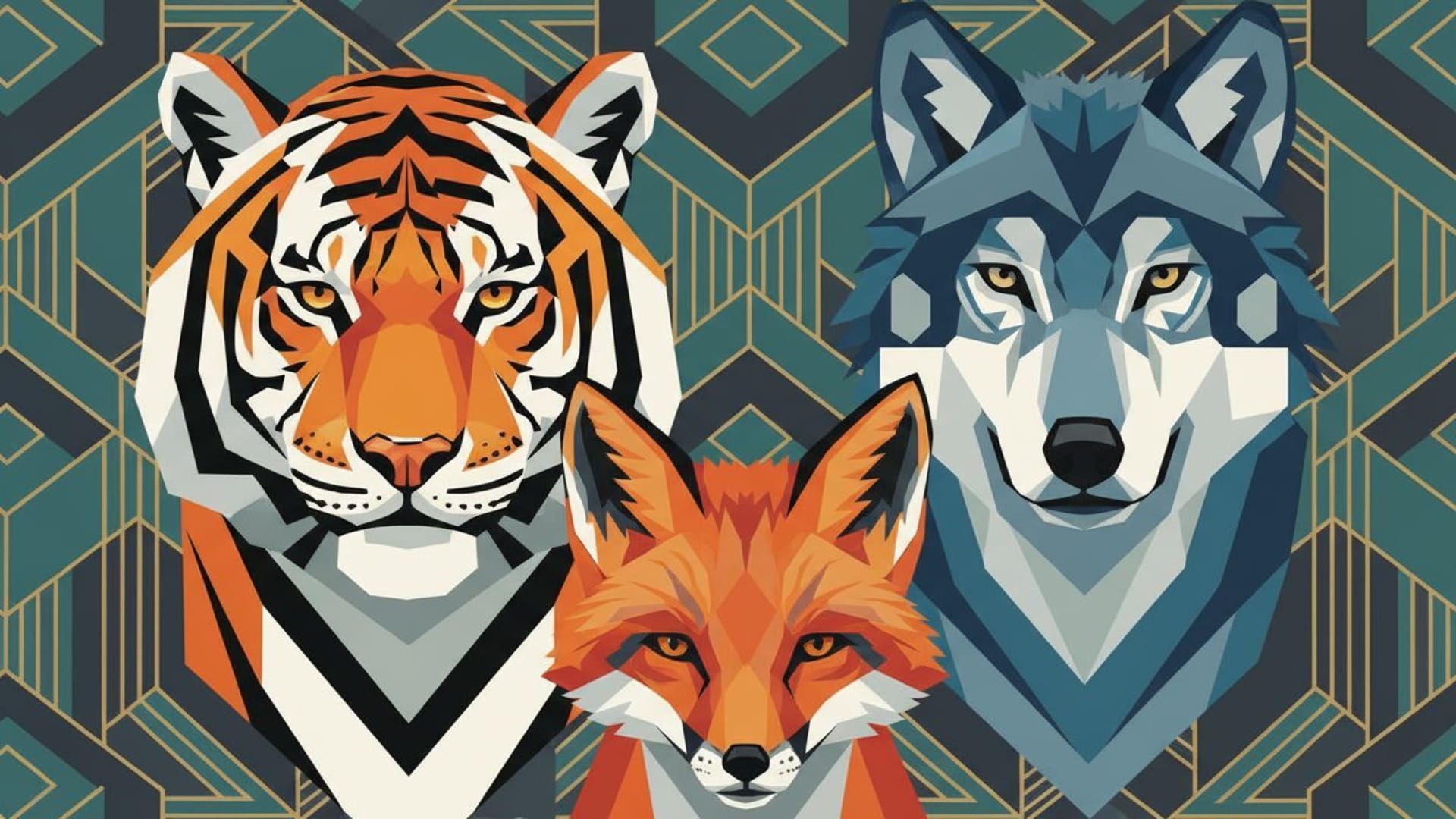 portrait animalier géométrique abstrait tigre loup renard stylisé fond ecran contemporain