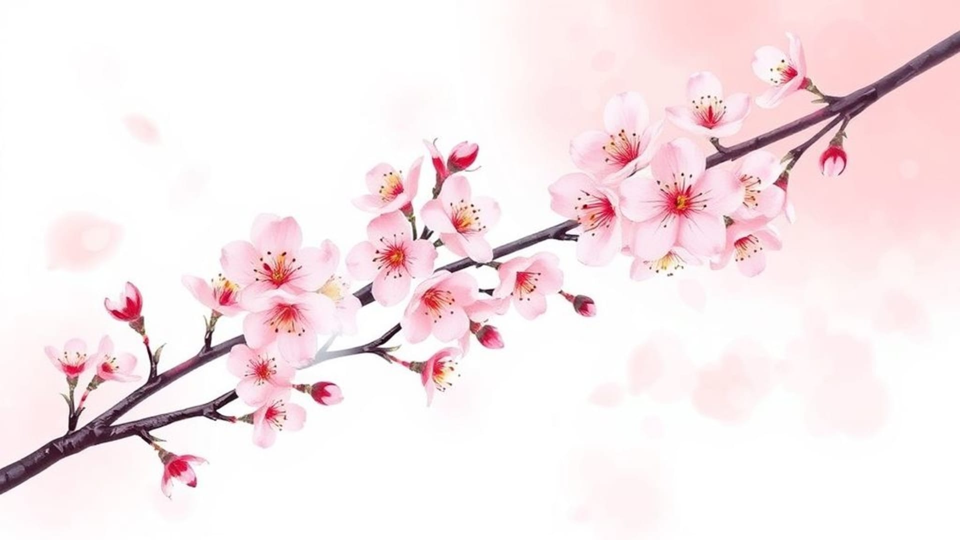 fond ecran aquarelle asiatique fleurs de cerisier pétales délicats dégradé rose doux