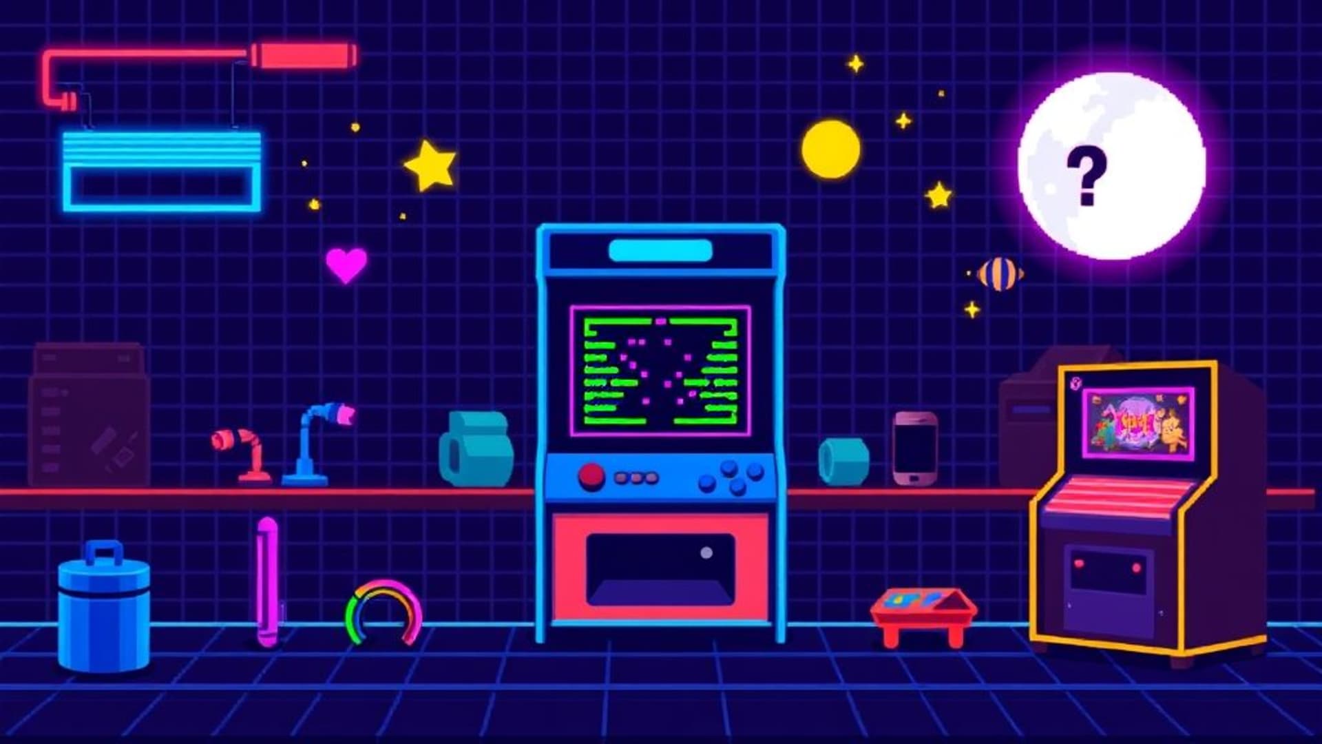 art pixel rétro arcade grille néon huit bits fond ecran coloré en blocs