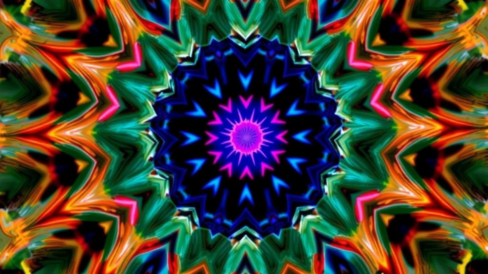 fond ecran fractal de distorsion espace-temps symétrie géométrique kaléidoscope motif hypnotique couleurs