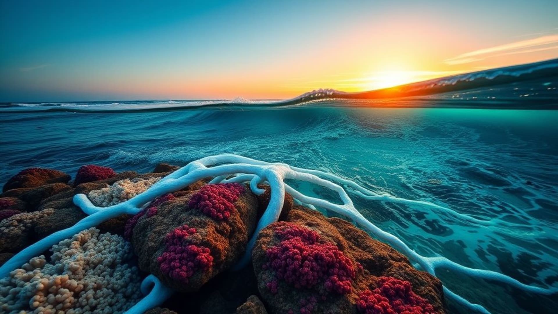 océan océan vagues récif corallien coucher de soleil récif sous-marin dégradé bleu marée