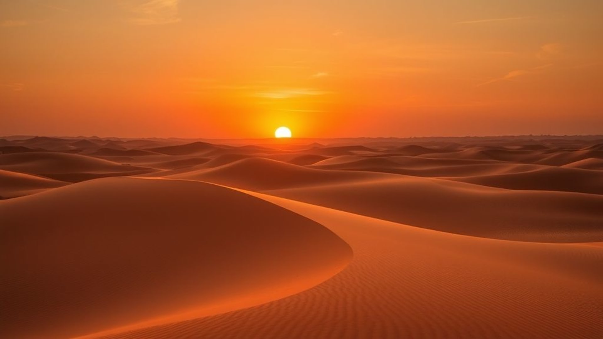 Dunes désertiques coucher de soleil sable chaud motifs de vent paysage à l'heure dorée