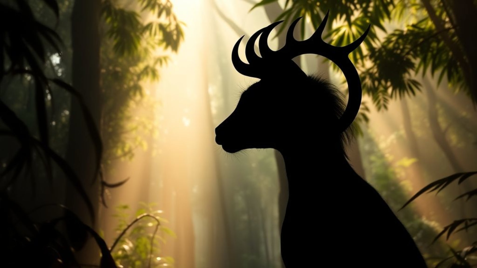 portrait d'animaux sauvages de la faune silhouette forêt tropicale jungle brume lumière du soleil tamisée