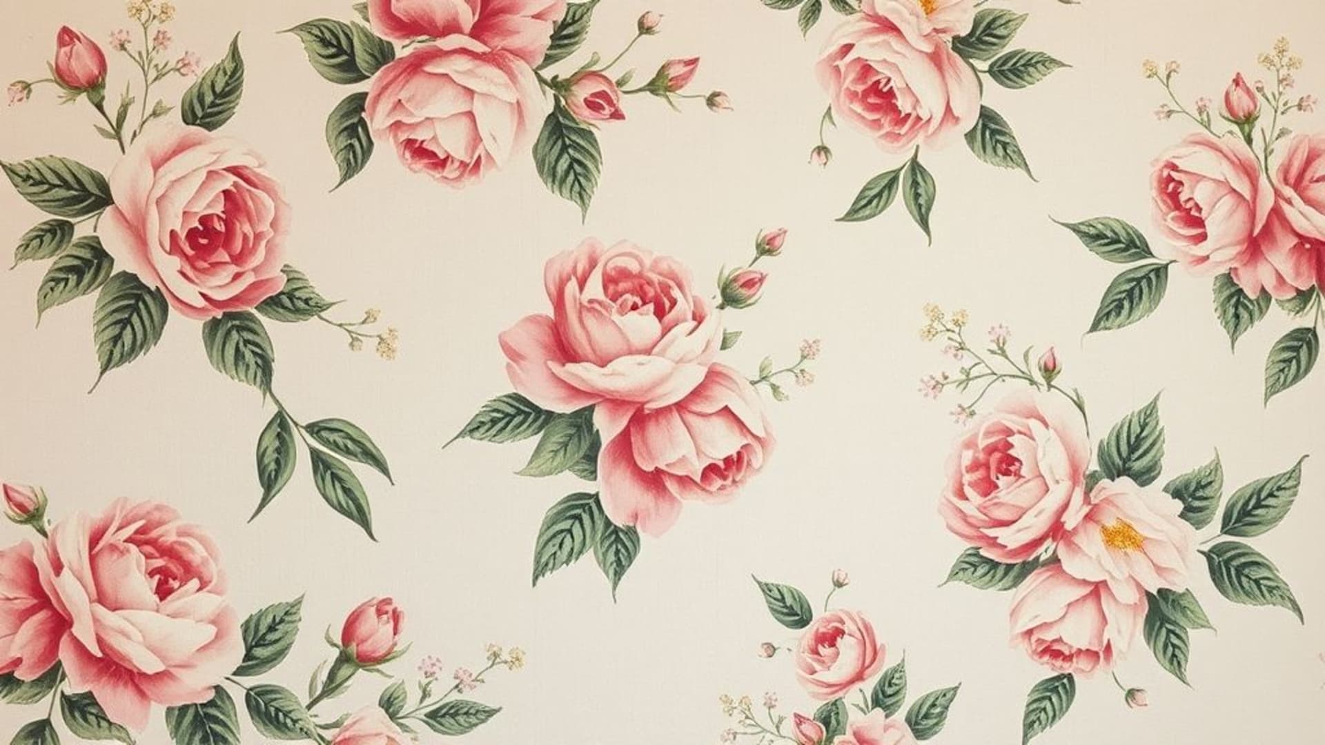 motif floral vintage fond ecran botanique shabby chic tons doux et atténués roses pivoines verdure papier texturé