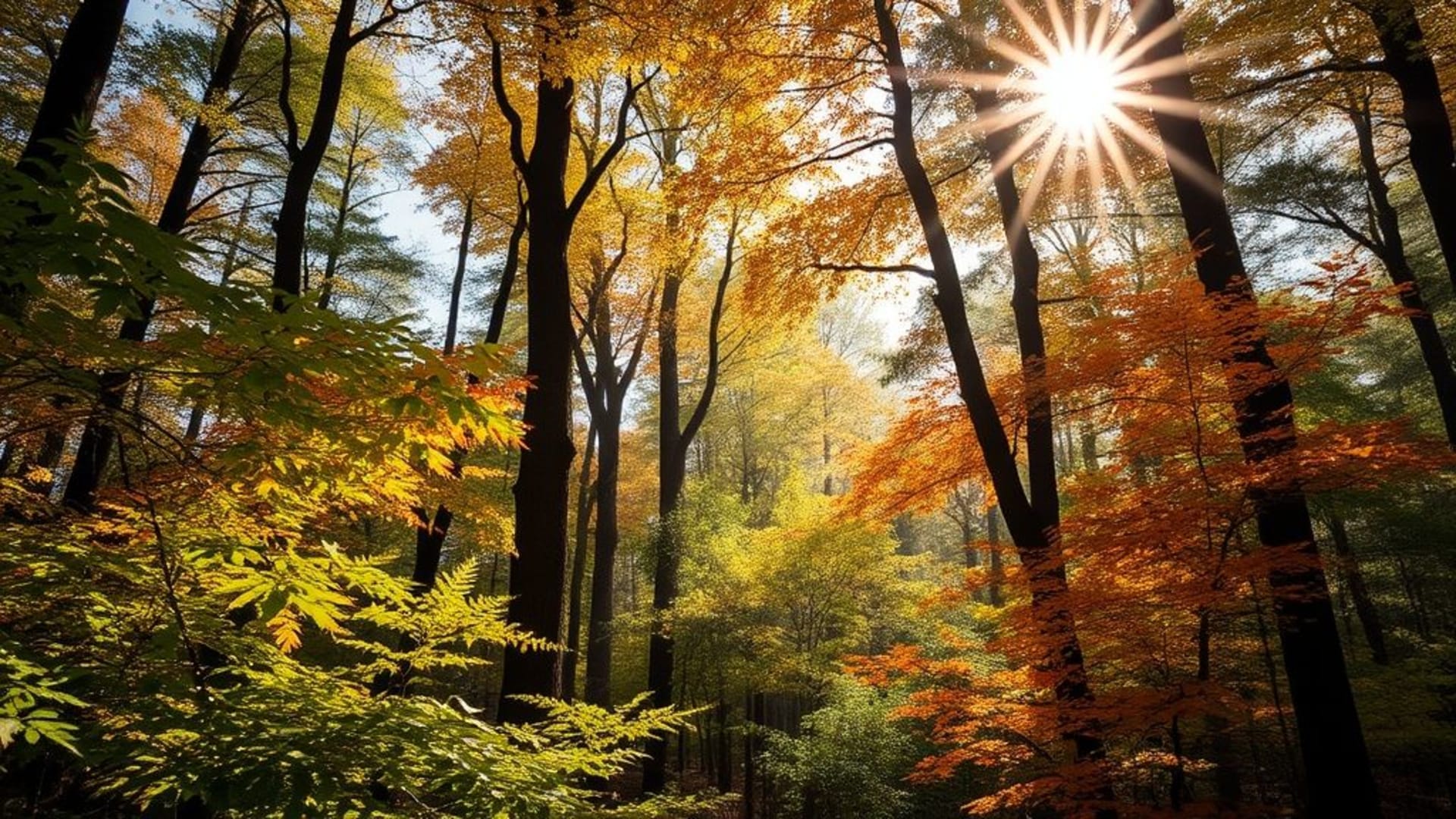 feuillage de forêt rayon de soleil lumière textures aquarelle feuilles d'automne fond ecran confortable serein nature