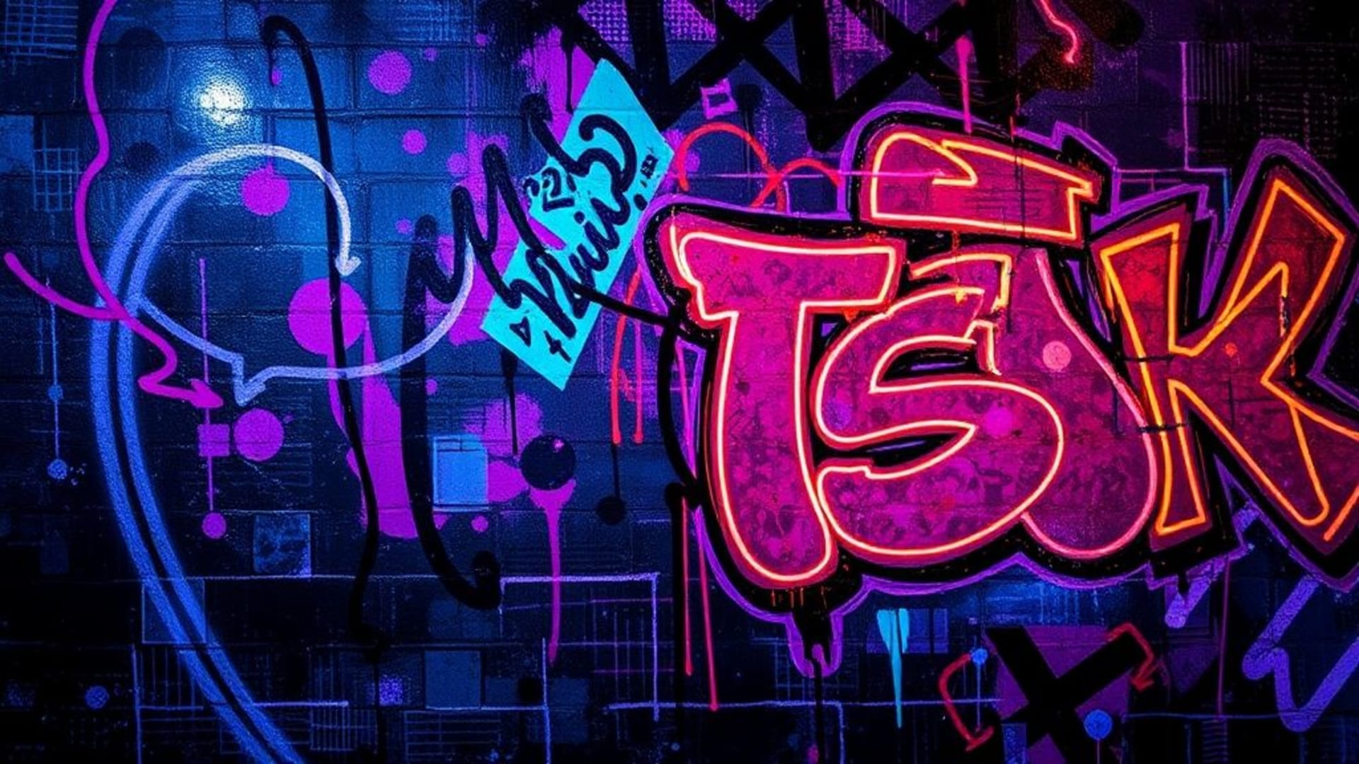 motif de graffiti numérique art urbain éclat néon décalage texture futuriste fond ecran