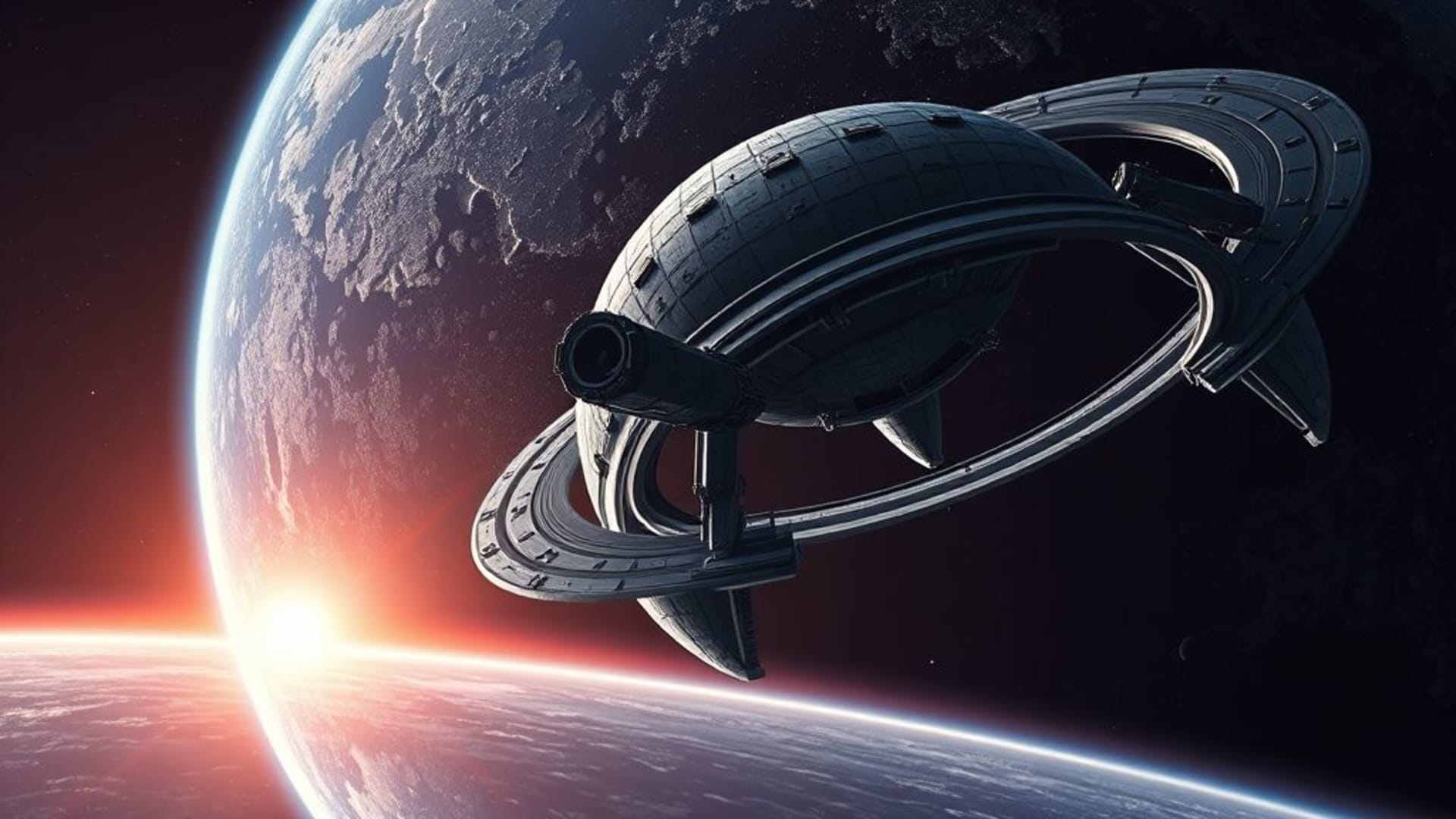 stations spatiales futuristes lever de soleil planète anneau monde vide cosmique fond d'écran sci-fi