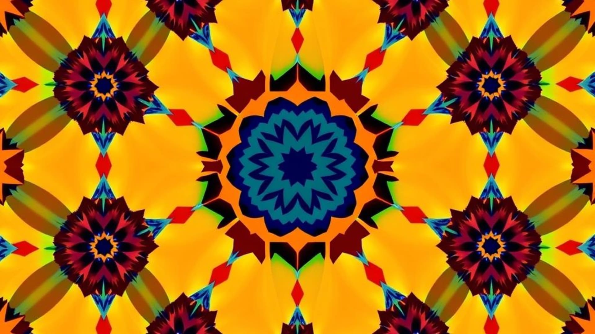 tessellations géométriques motif kaléidoscope symétrie couleurs vives formes répétitives fond ecran