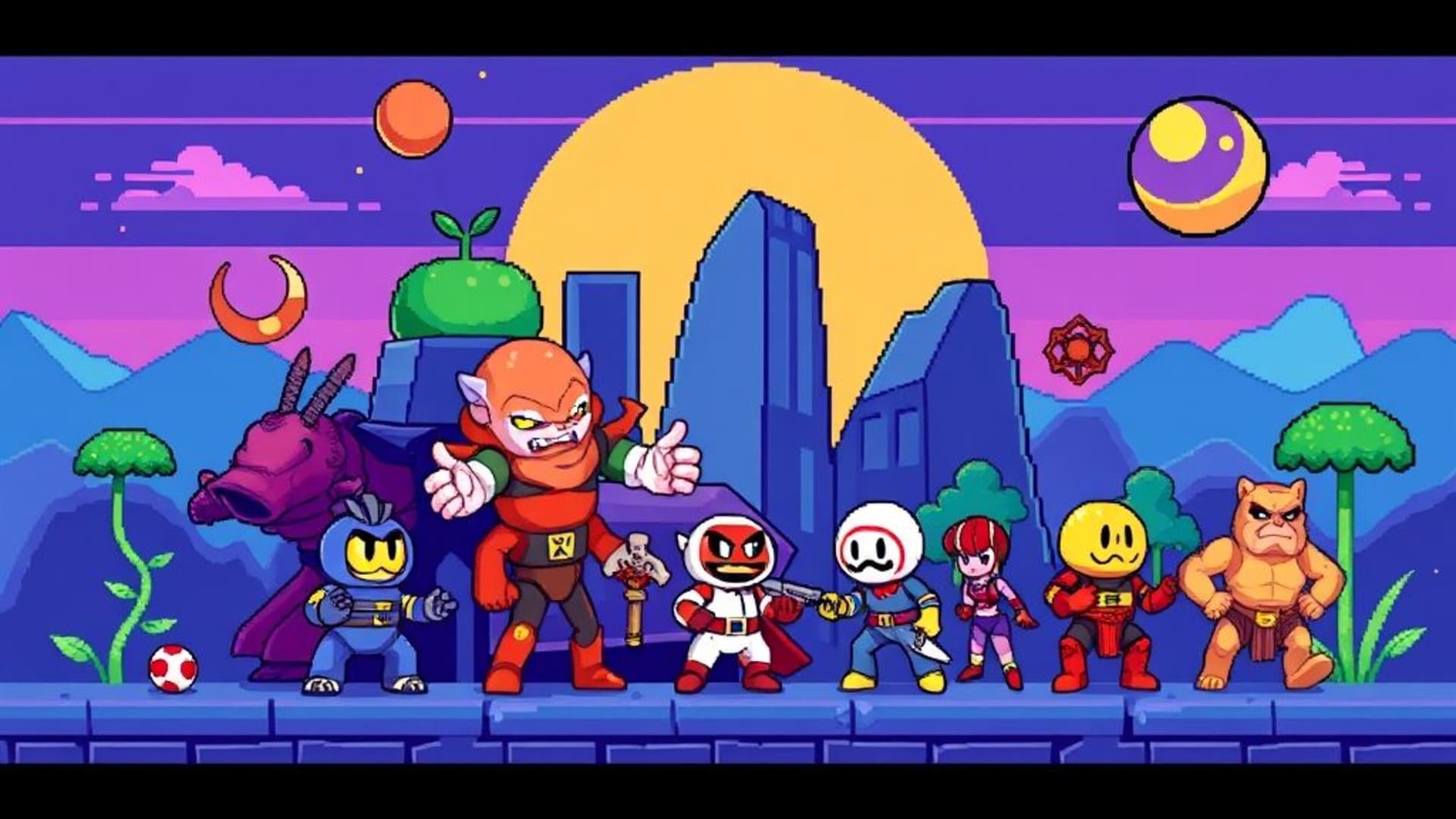 fond ecran de jeu rétro en pixel art 8 bits personnages d'arcade vibrants nostalgiques