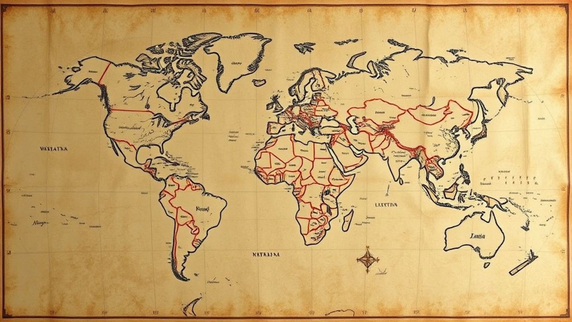 carte du monde atlas vintage parchemin papier usé voyage explorateur fond ecran