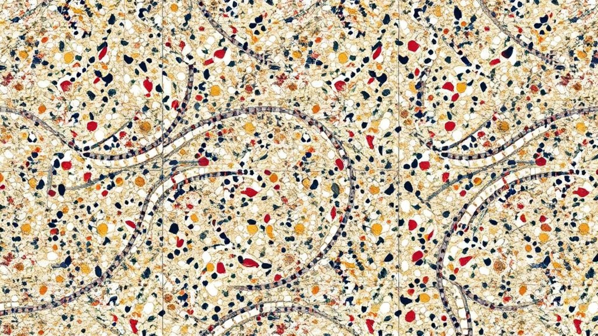 fond ecran mosaïque en terrazzo avec tuiles, éclats dispersés, motif coloré, rétro moderne audacieux et vif