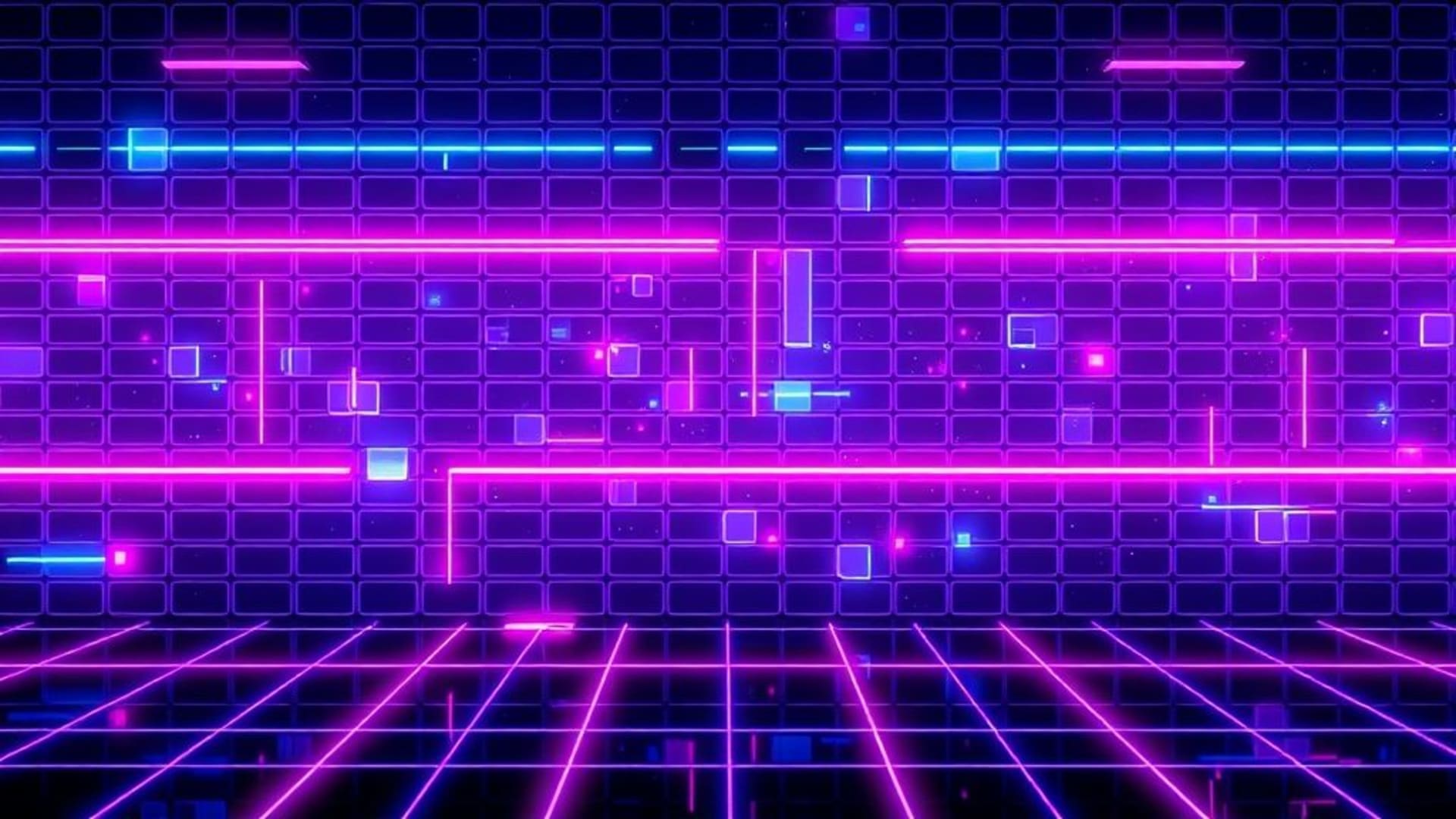 mur en motif rétro cyberpunk futuriste en grille néon à motif géométrique lumineux pour fond ecran numérique