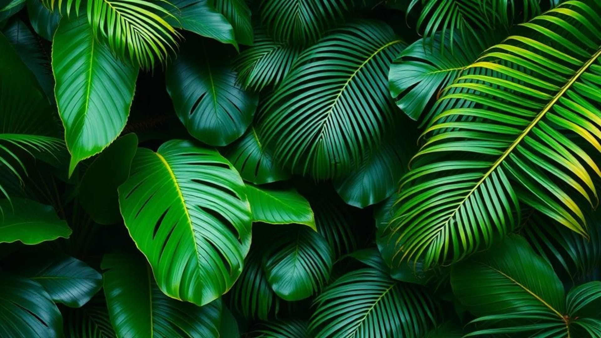feuilles tropicales monstera palmier jungle fond ecran forêt tropicale dense vert frais exotique