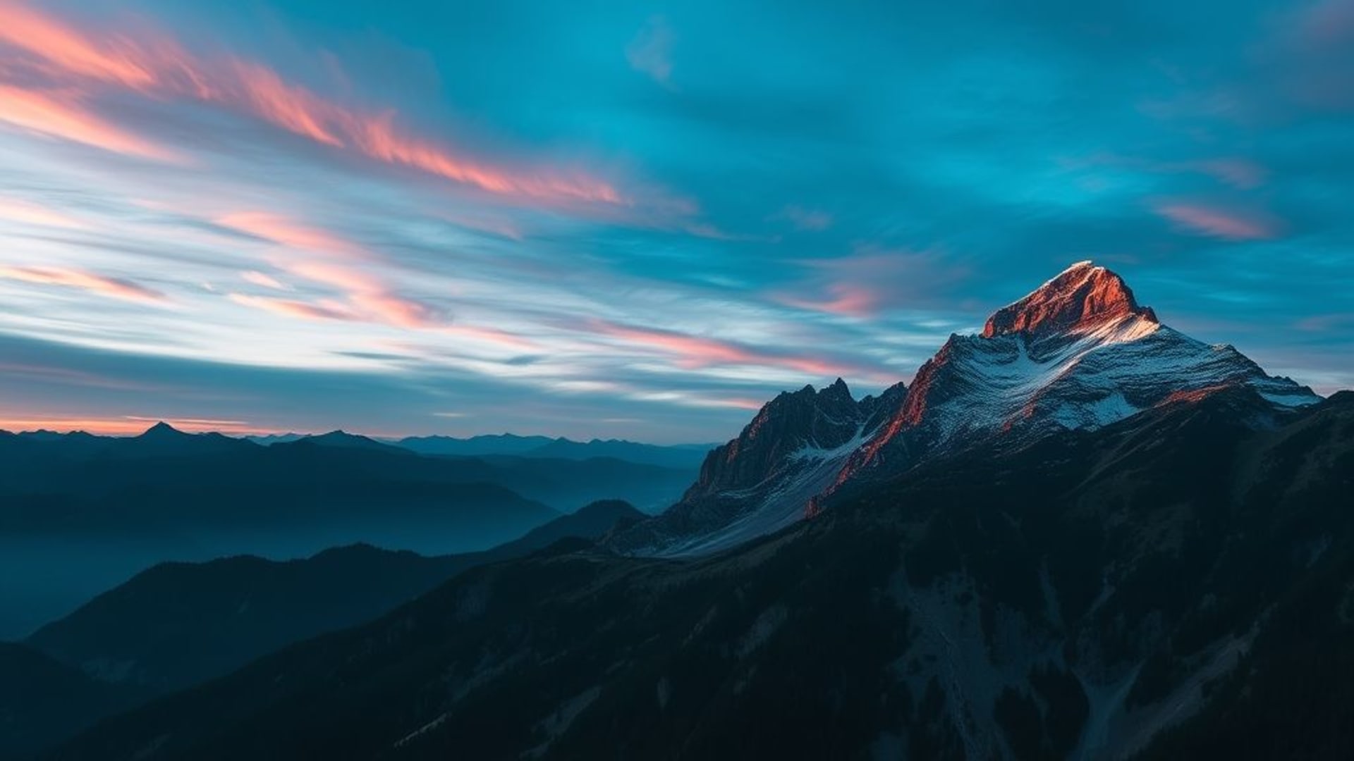 paysage de montagne lever de soleil lueur alpin cieux dramatiques fond d'écran haute résolution textures nettes ambiance