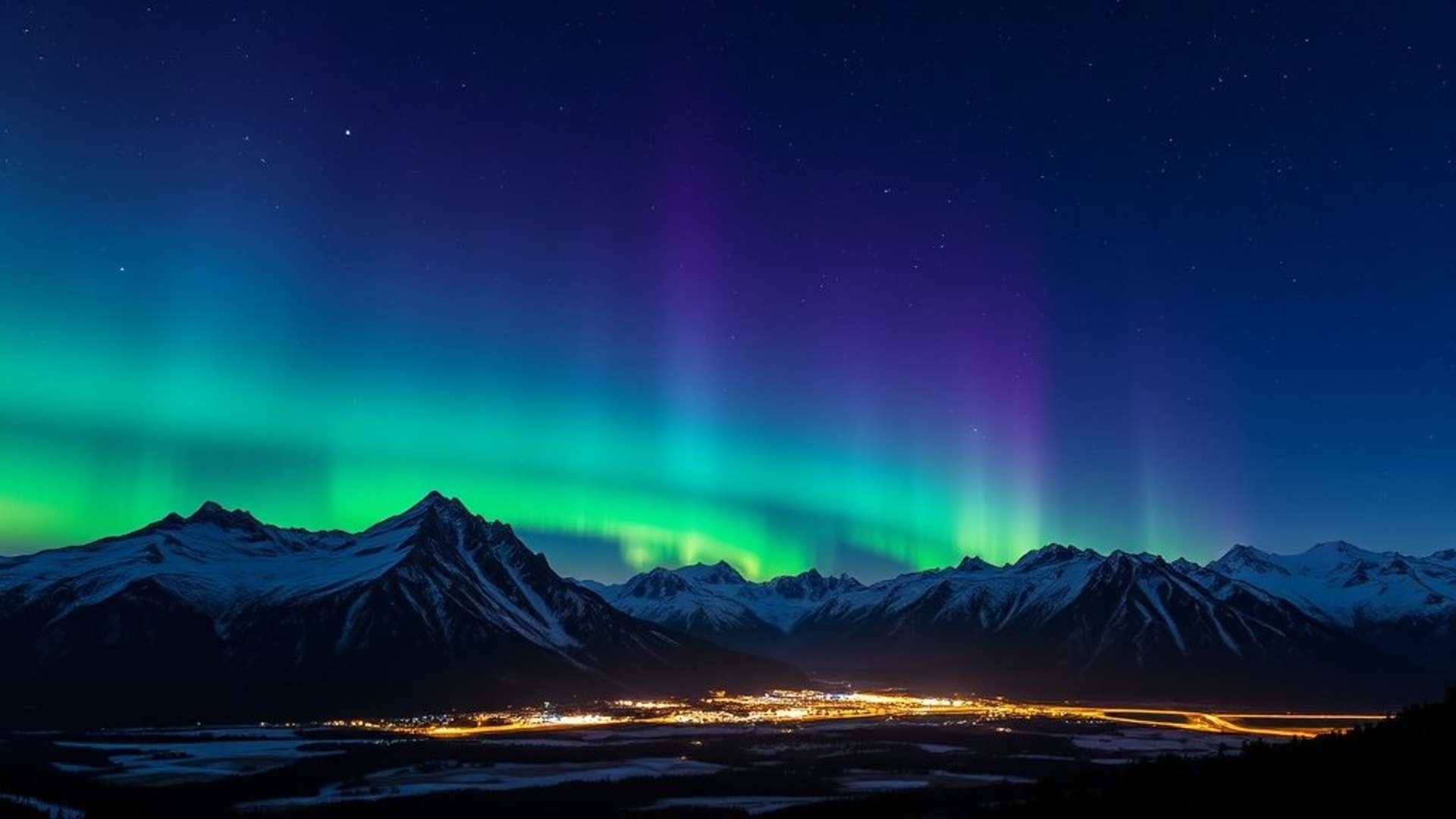 aurore boréale lumières du nord paysage montagnard ciel nocturne fond d'écran skyline rêveur