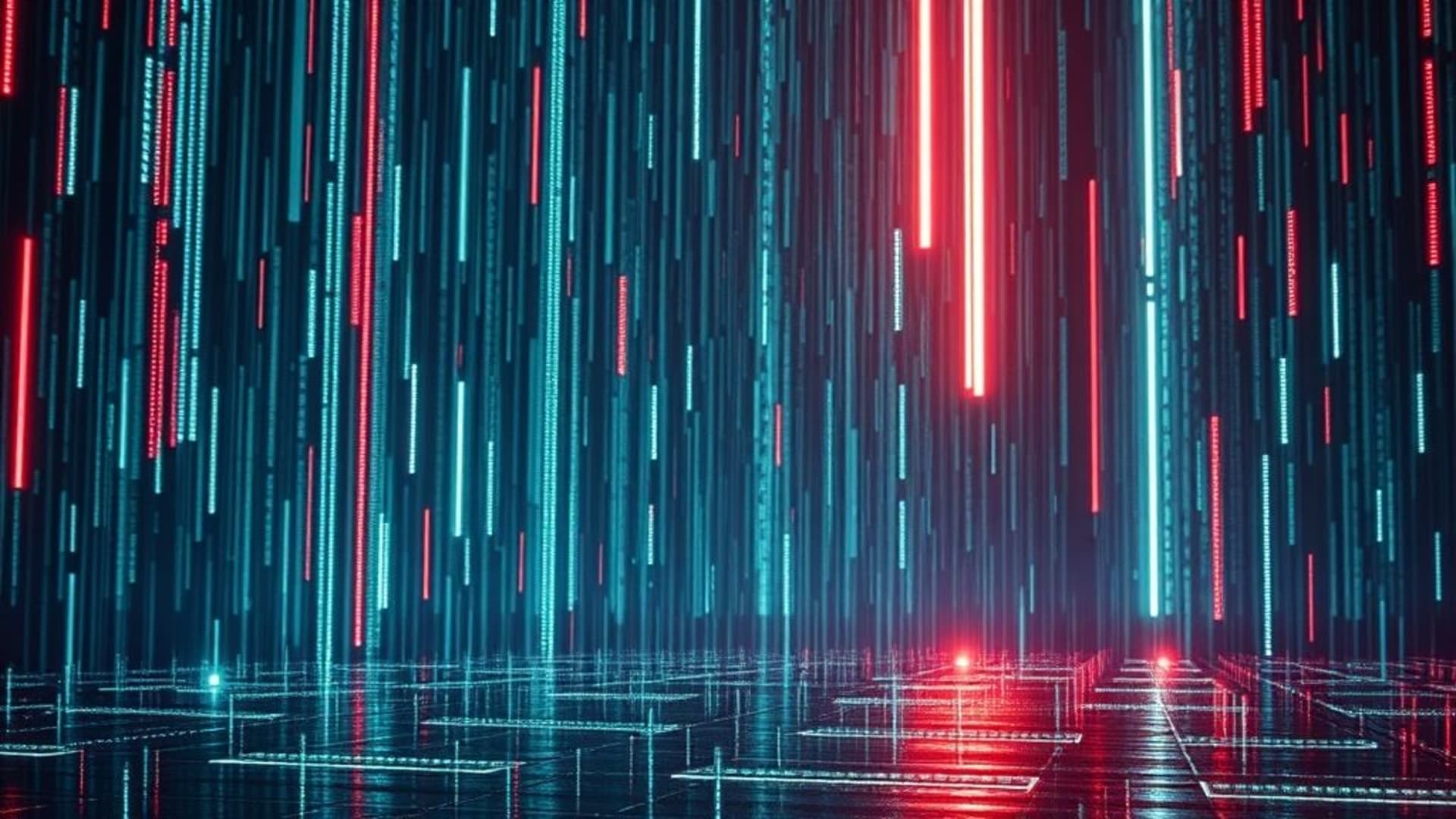 pluie numérique grille néon cyberspace science-fiction fond d'écran futuriste ambiance matrice