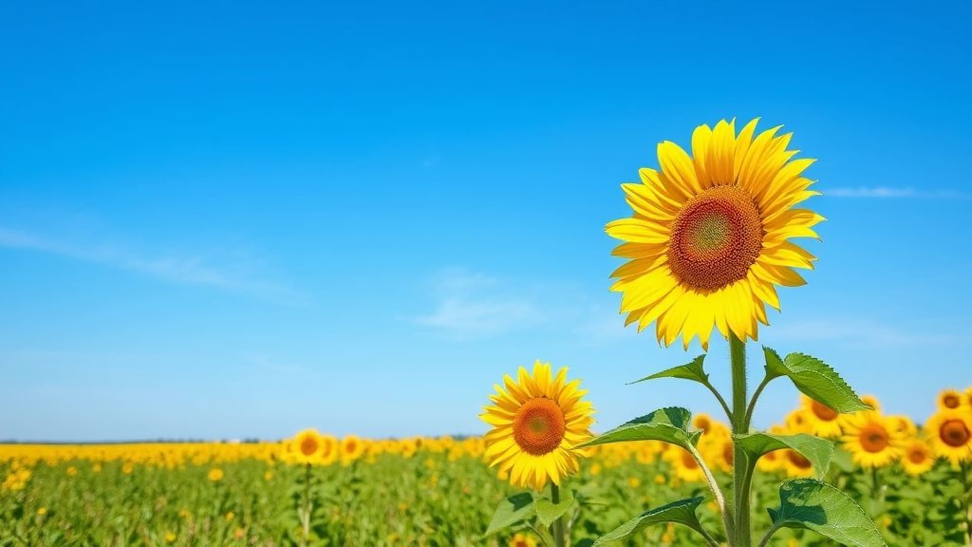 champ de tournesols paysage étendu ciel bleu été vif fond ecran lumineux