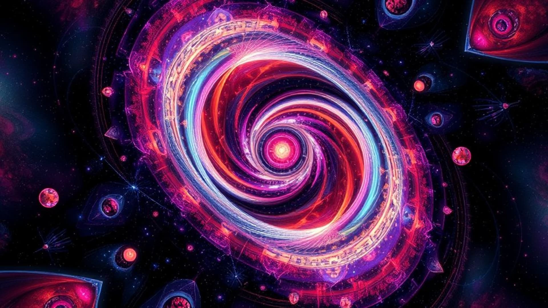 mouvement espace fractal design futuriste multicolore formes orbitantes fond ecran texture mathématique
