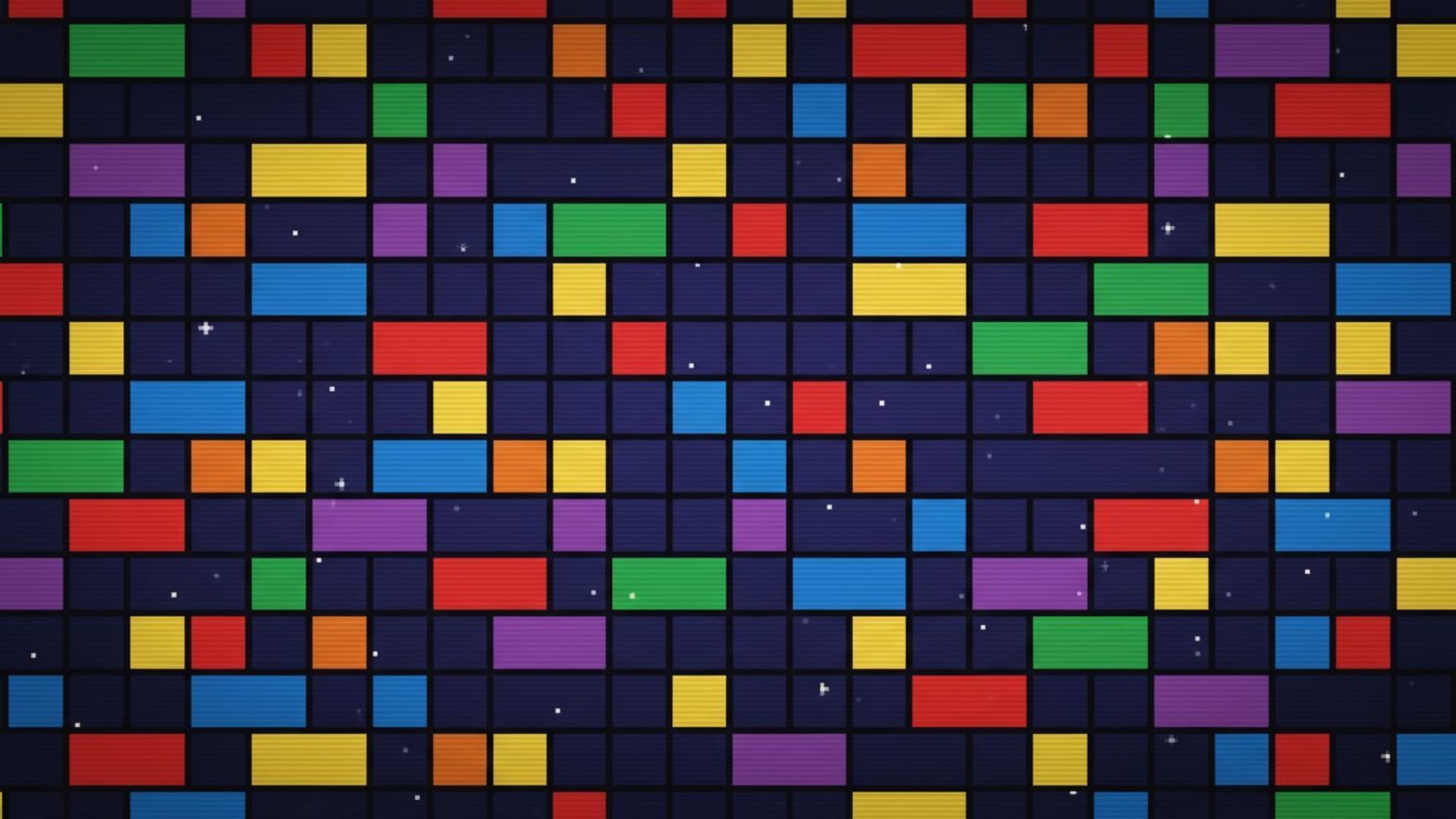 Pixel art rétro 8-bit, jeu d'arcade, blocs colorés, motif en grille, minimaliste, ambiance vintage, fonds d'écran