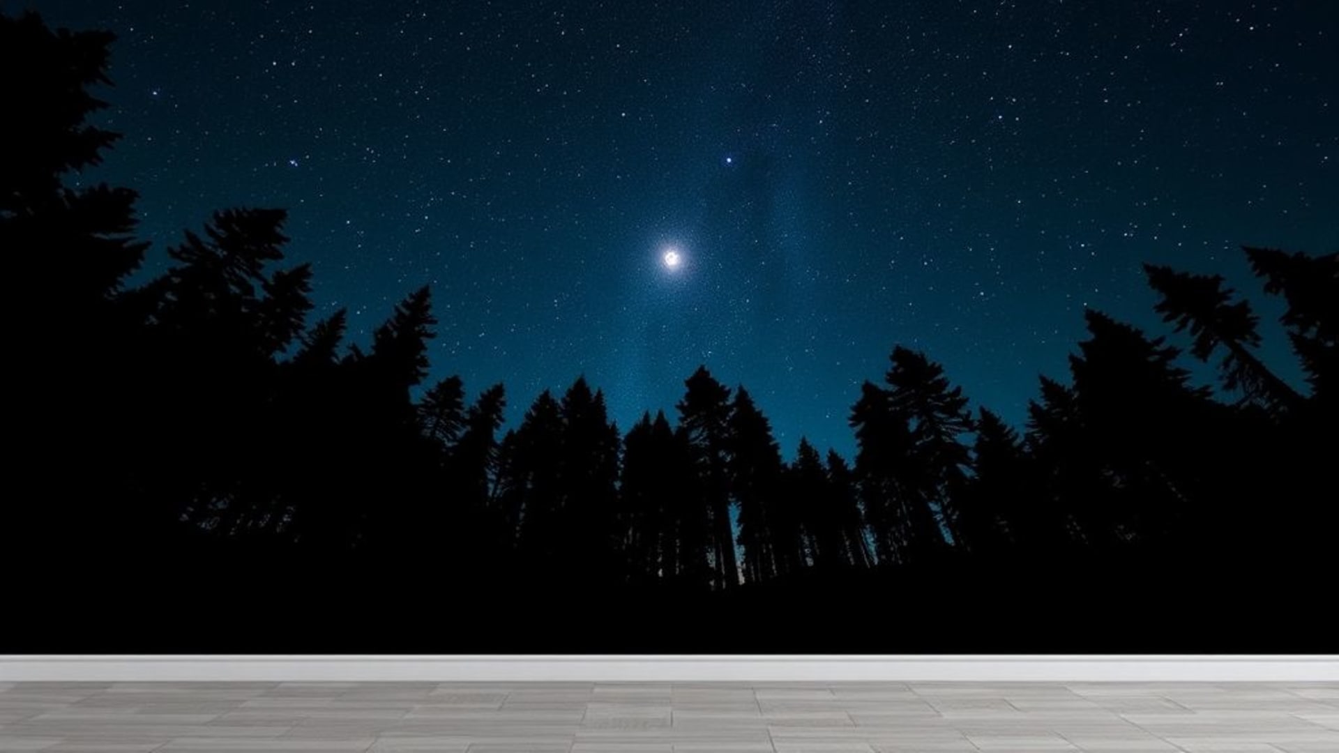 Canopée nocturne de forêt étoiles clair de lune silhouettes ambiance calme et apaisante wallpaper