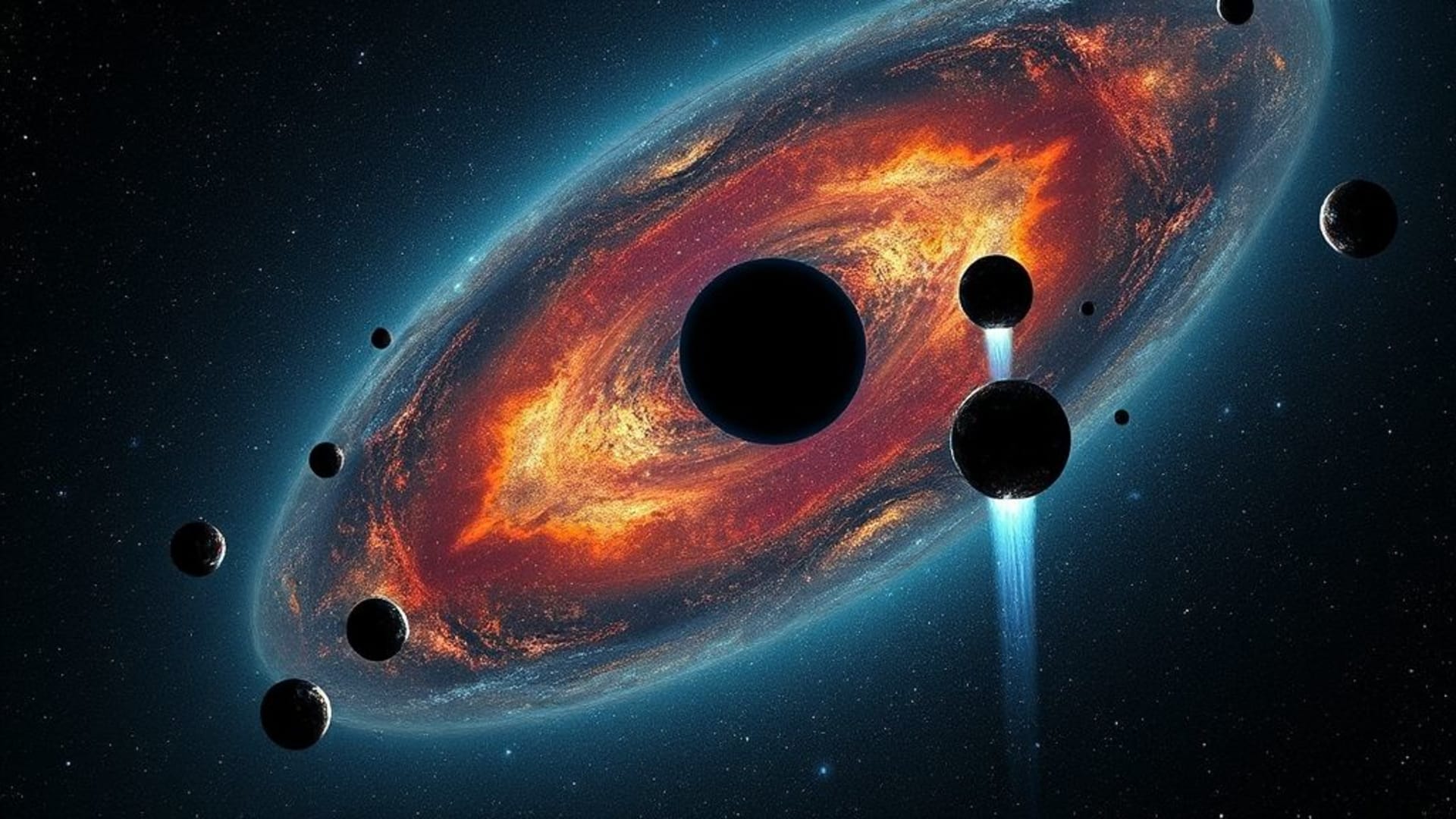 espace galaxie nébuleuse étoiles planètes astéroïde comète fusée trou noir poussière cosmique horizon orbite télescope