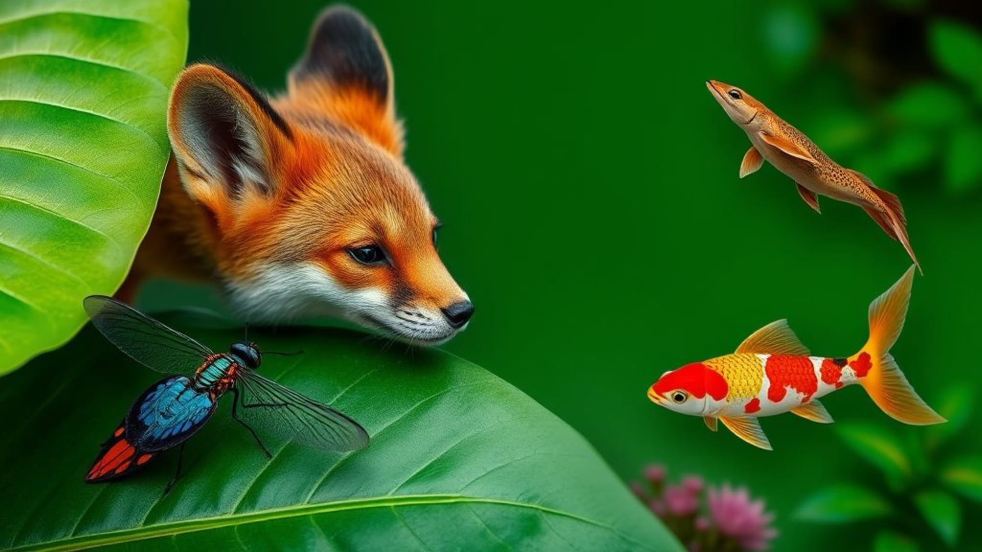 animal macro feuille pétale papillon oiseau renard loup cerf koi corail récif forêt tropicale texture camouflage
