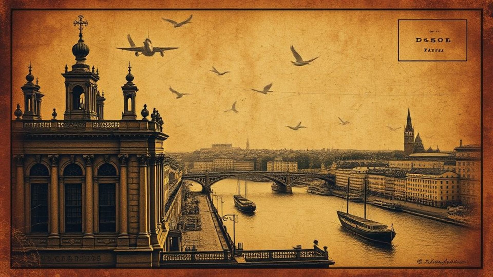 carte postale vintage rétro grain sépia cinéma classique art déco victorienne antique carte atlas texture vignette vieillie
