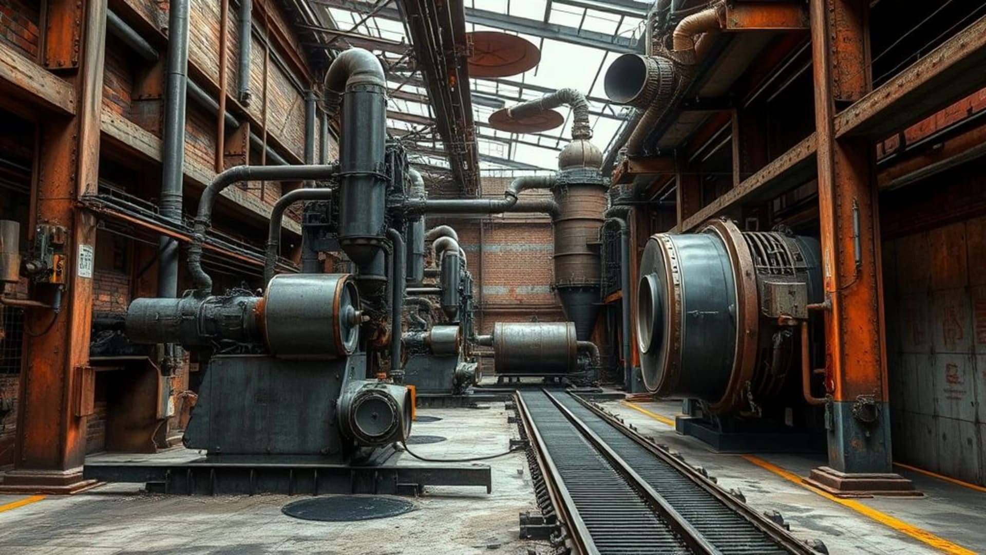 acier industriel rouille béton grunge brique rivet machinerie vapeur pipeline ondulée usine chrome métal à feu oléum suie