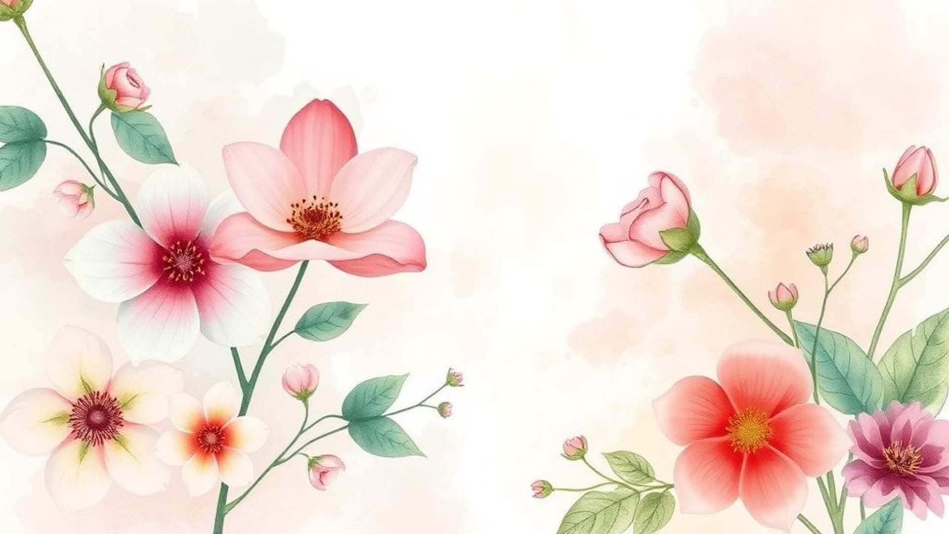 fleurs botanique aquarelle pétales pastel doux fond peint à la main nature fond ecran