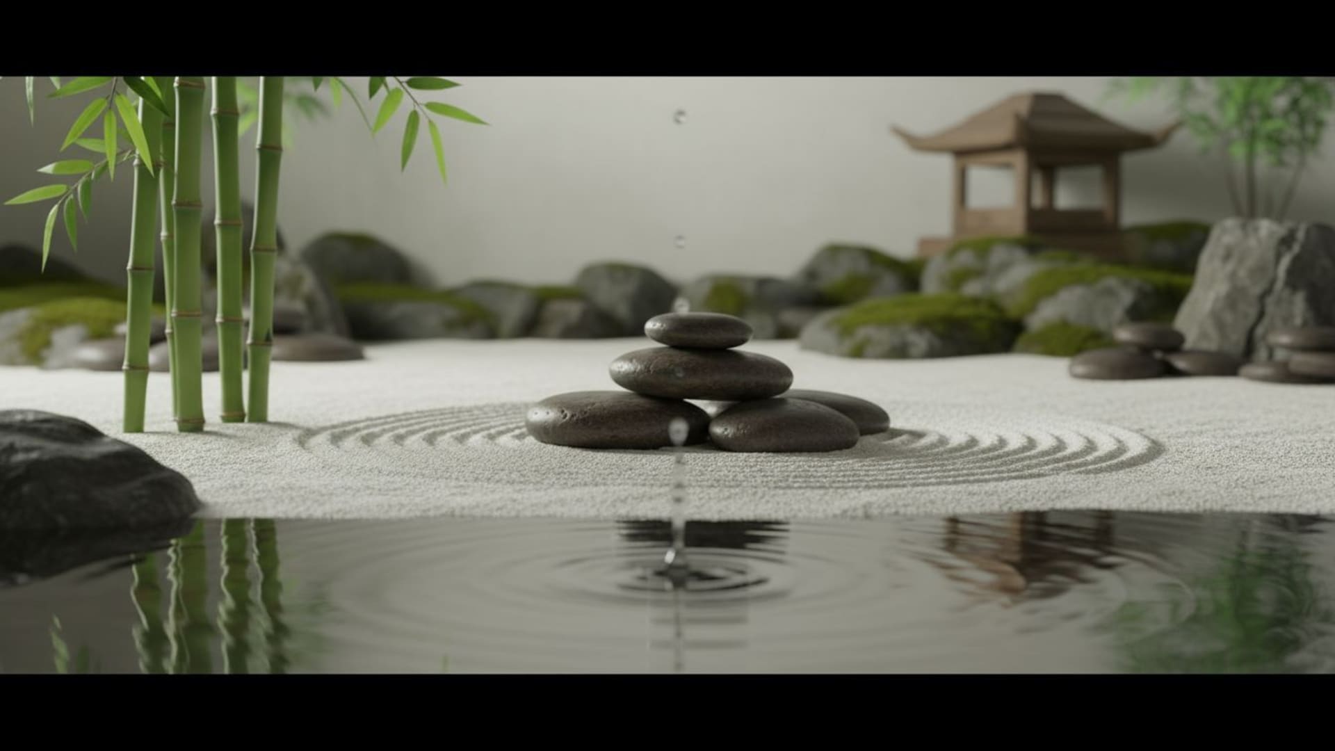 zen bambou zen jardin pierres eau ondulations minimal apaisant fond ecran spa tranquille
