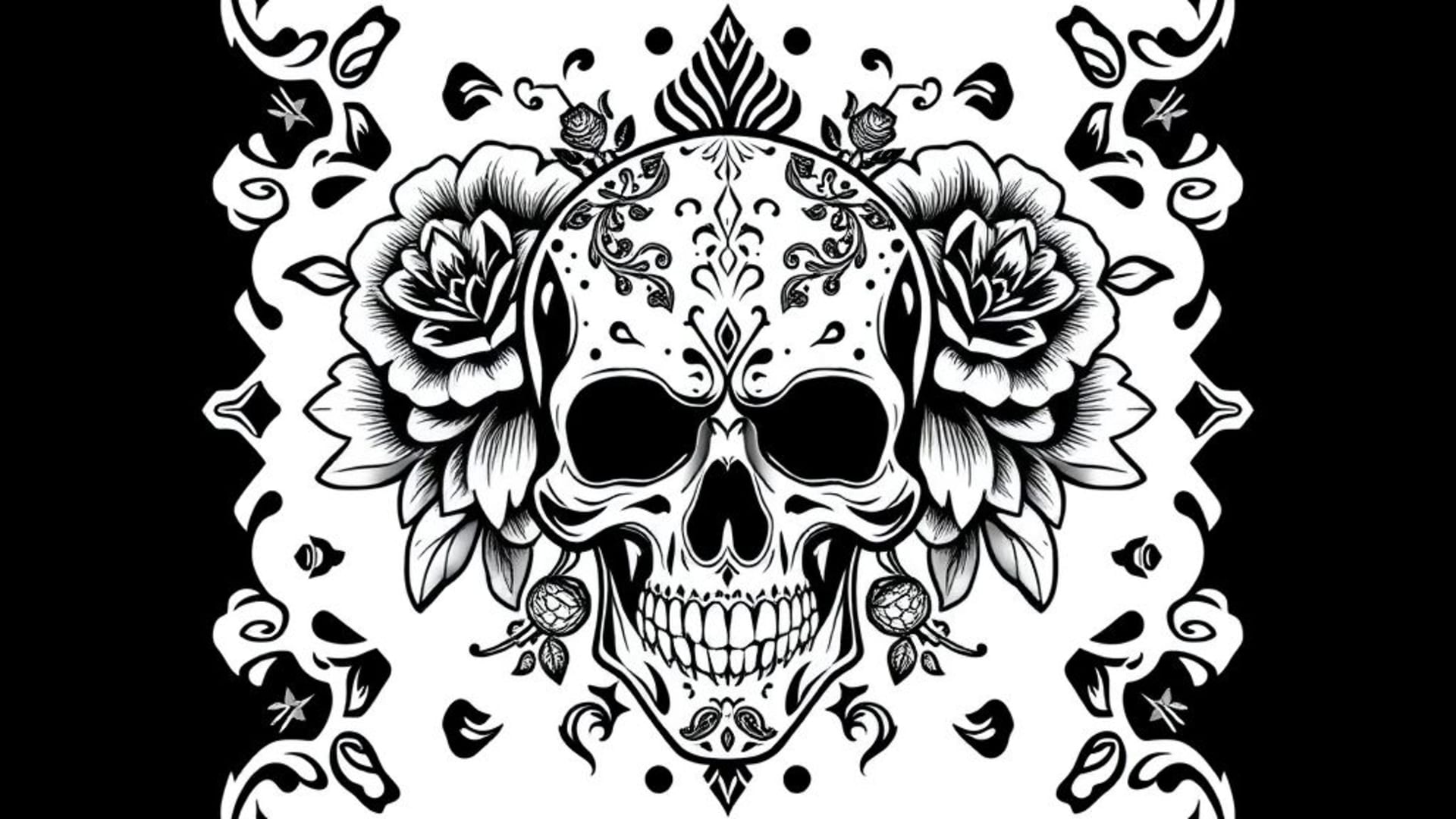 Motifs géométriques en style tatouage blackwork crâne floral design audacieux pour fond ecran