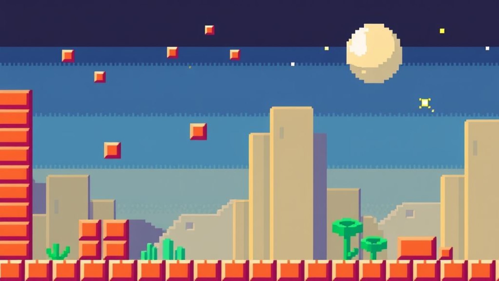 fond ecran rétro 8 bits art pixelé, jeu vidéo nostalgique, blocs colorés