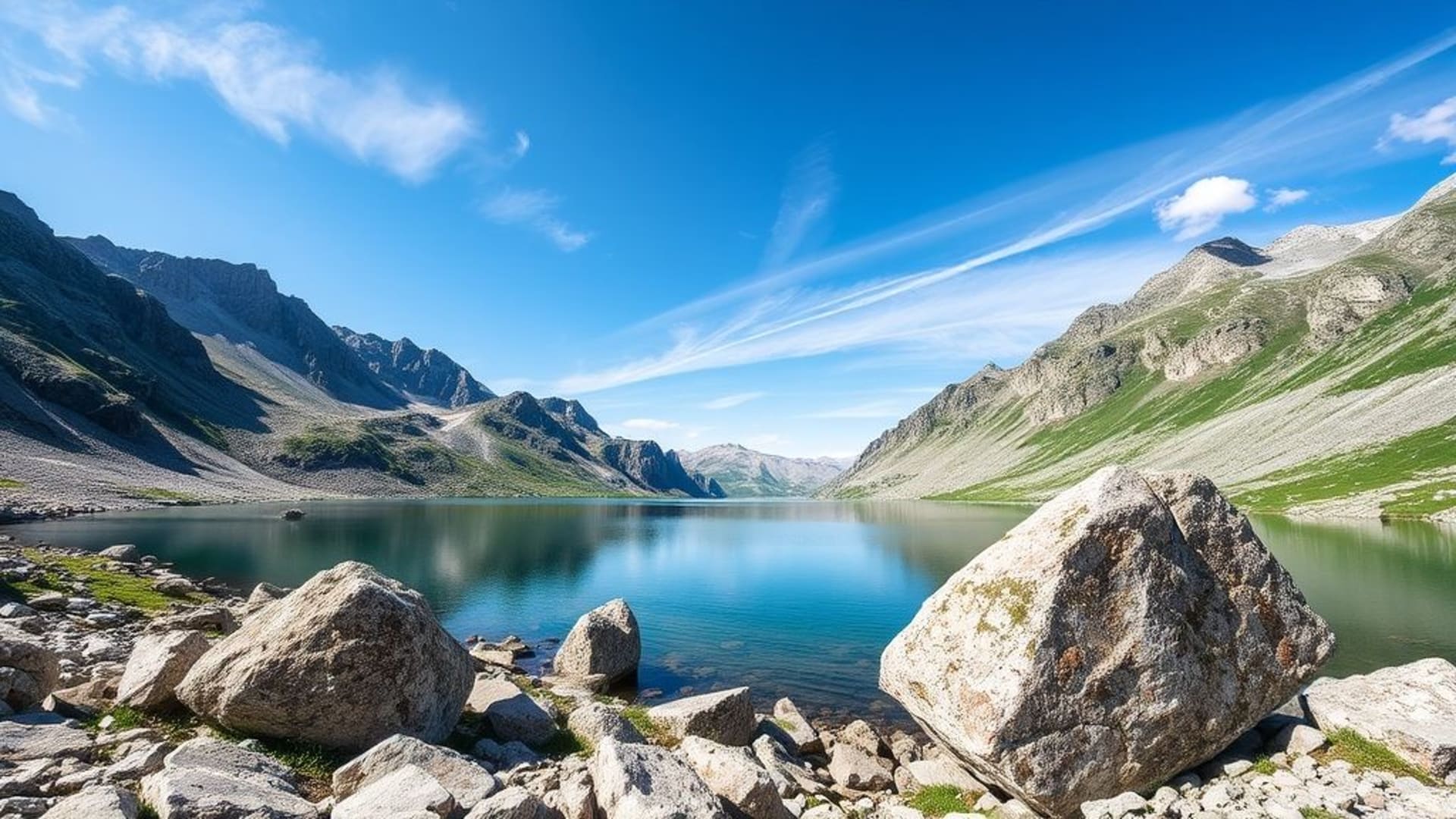 côte de montagne lac alpin ciel clair rochers de granit nature nordique fond ecran