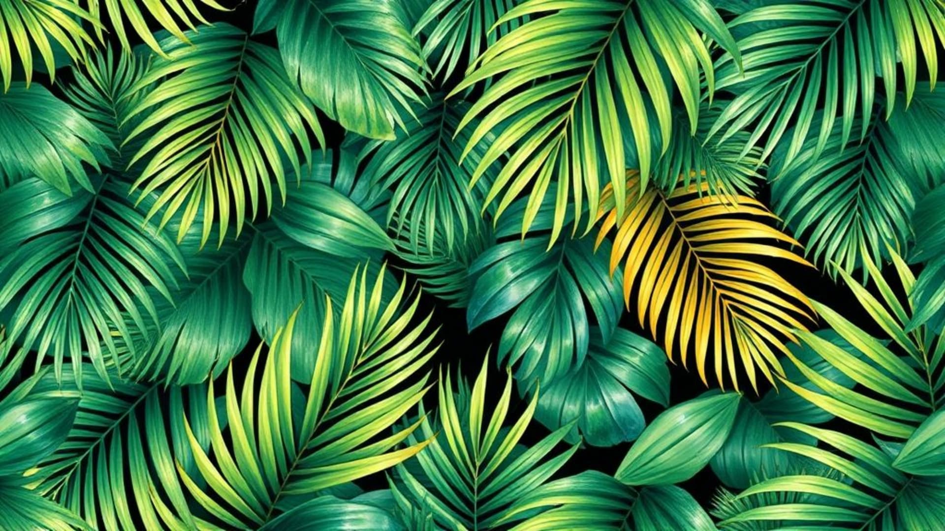 Motif aquarelle de feuilles de palmier tropicales vert vif, fond d'écran tropicale.