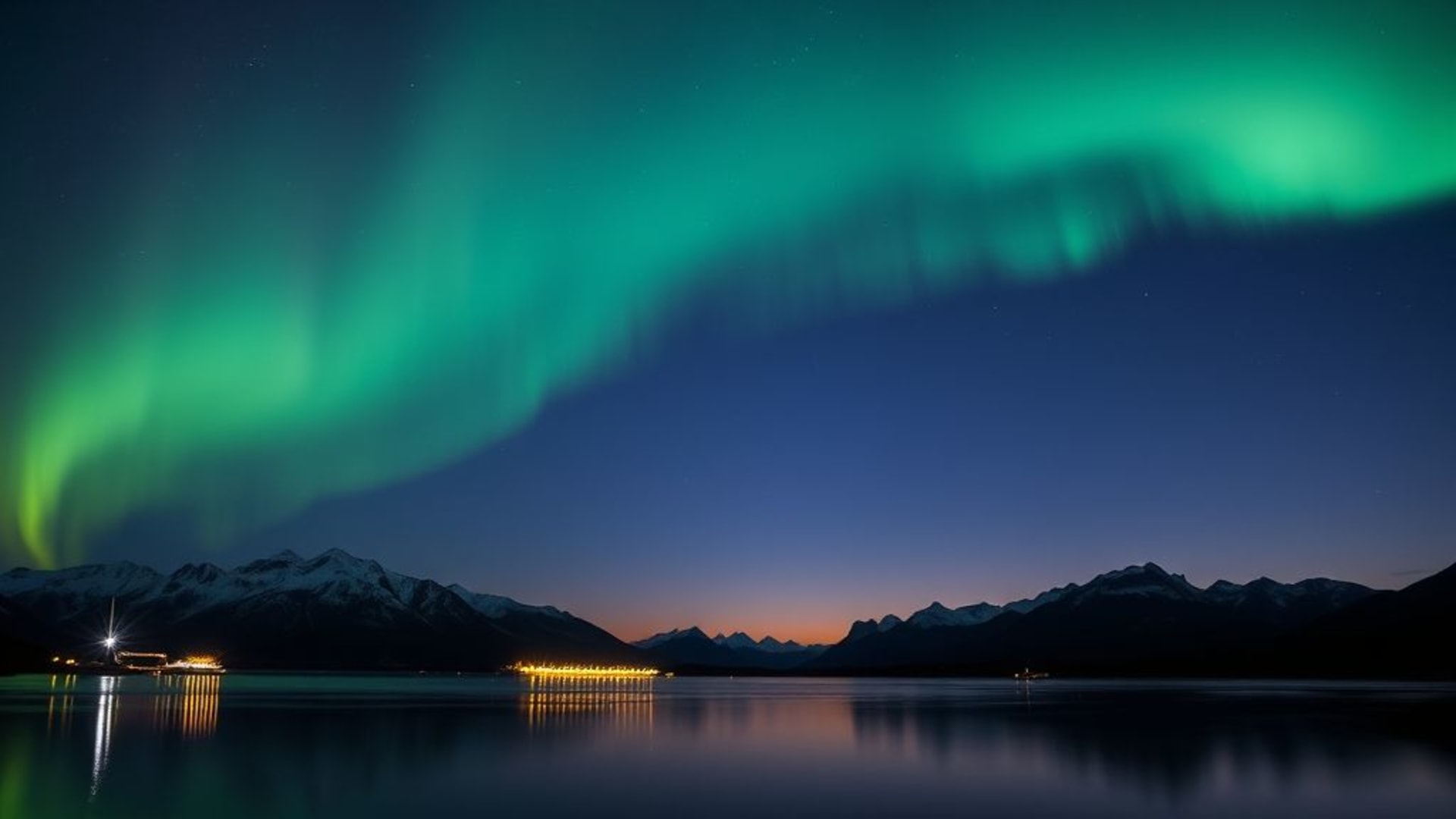 Aurore dégradé au nord lumières montages reflet eau fond d'écran calme nuit