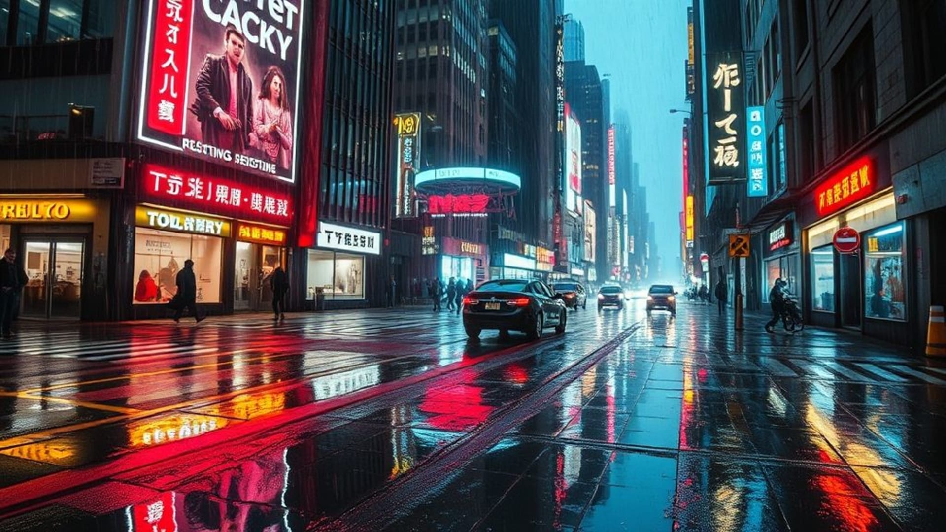 cyberpunk pluvieux néon reflets rues pluvieuses ville néon futuriste fond d'écran