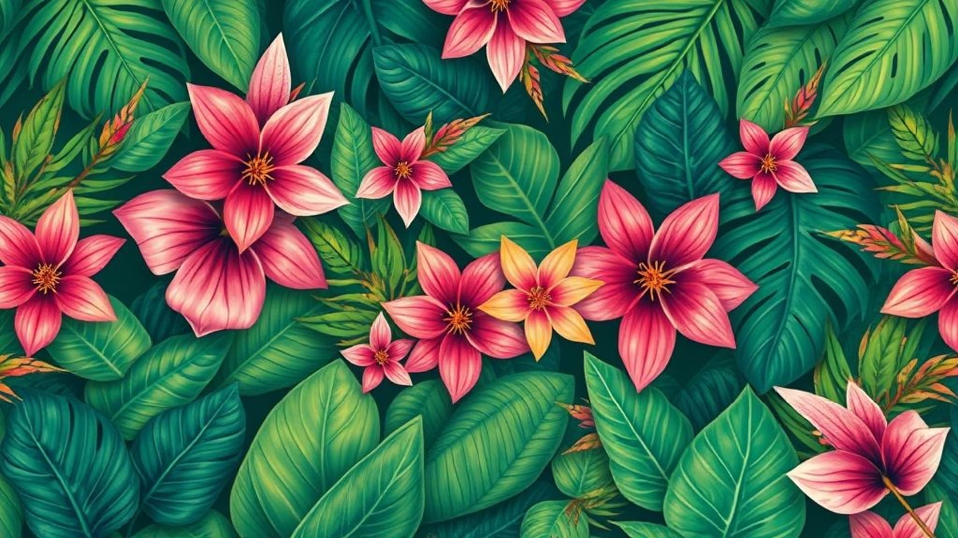 feuilles tropicales luxuriantes de flore forêt jungle émeraude motifs fond ecran plein de vie paradis estival