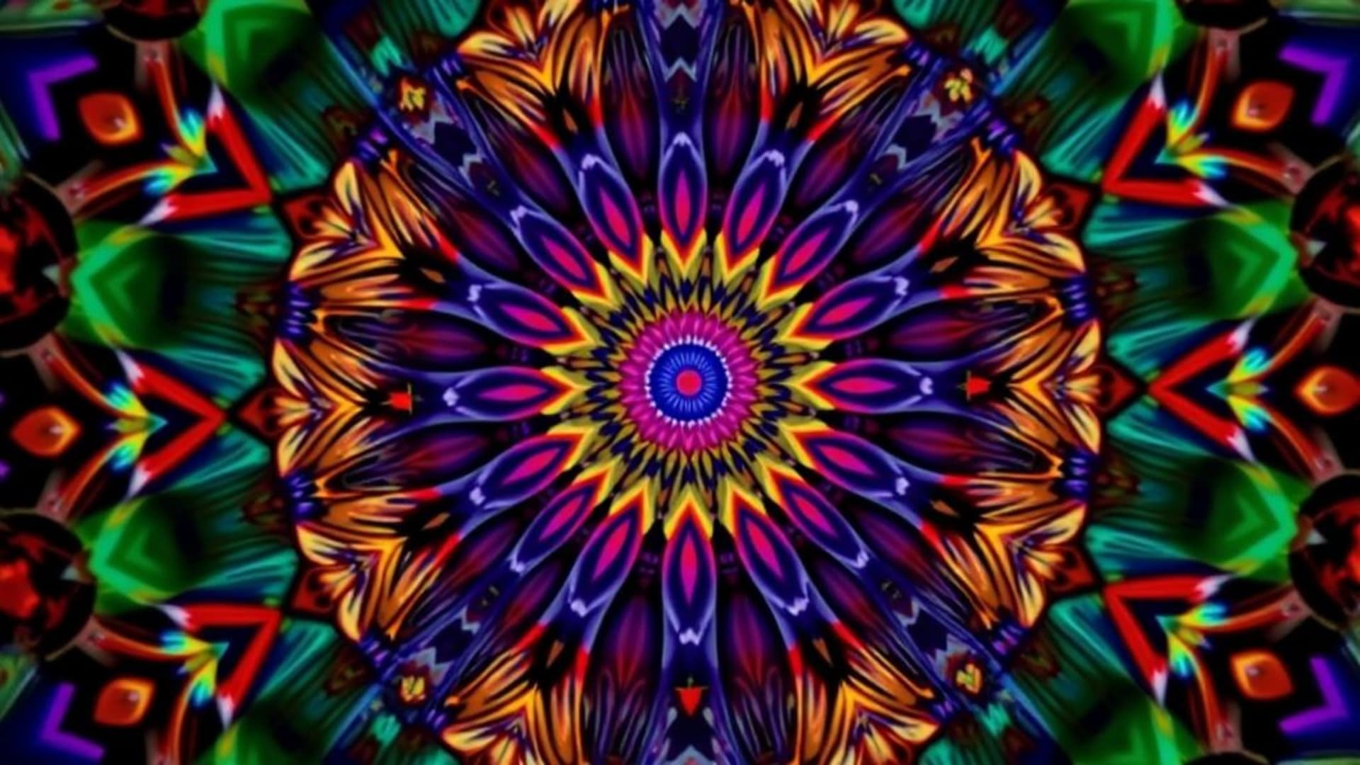 Mandala fractale complexe avec symétrie géométrique couleurs vives motif radial fond d'écran élaboré