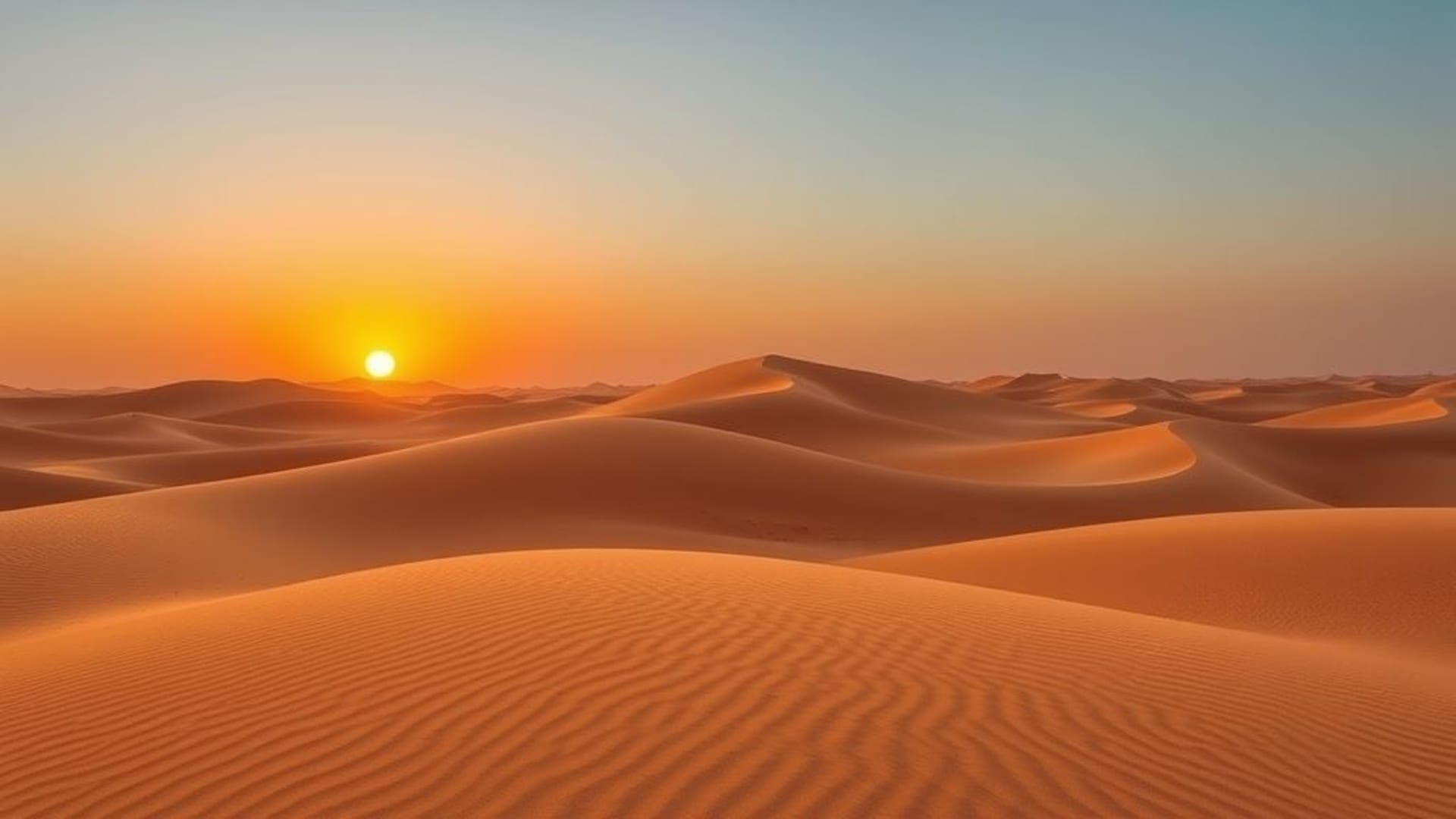 Dunes du désert coucher de soleil sable doré chaud motifs de vent fond d'écran minimaliste
