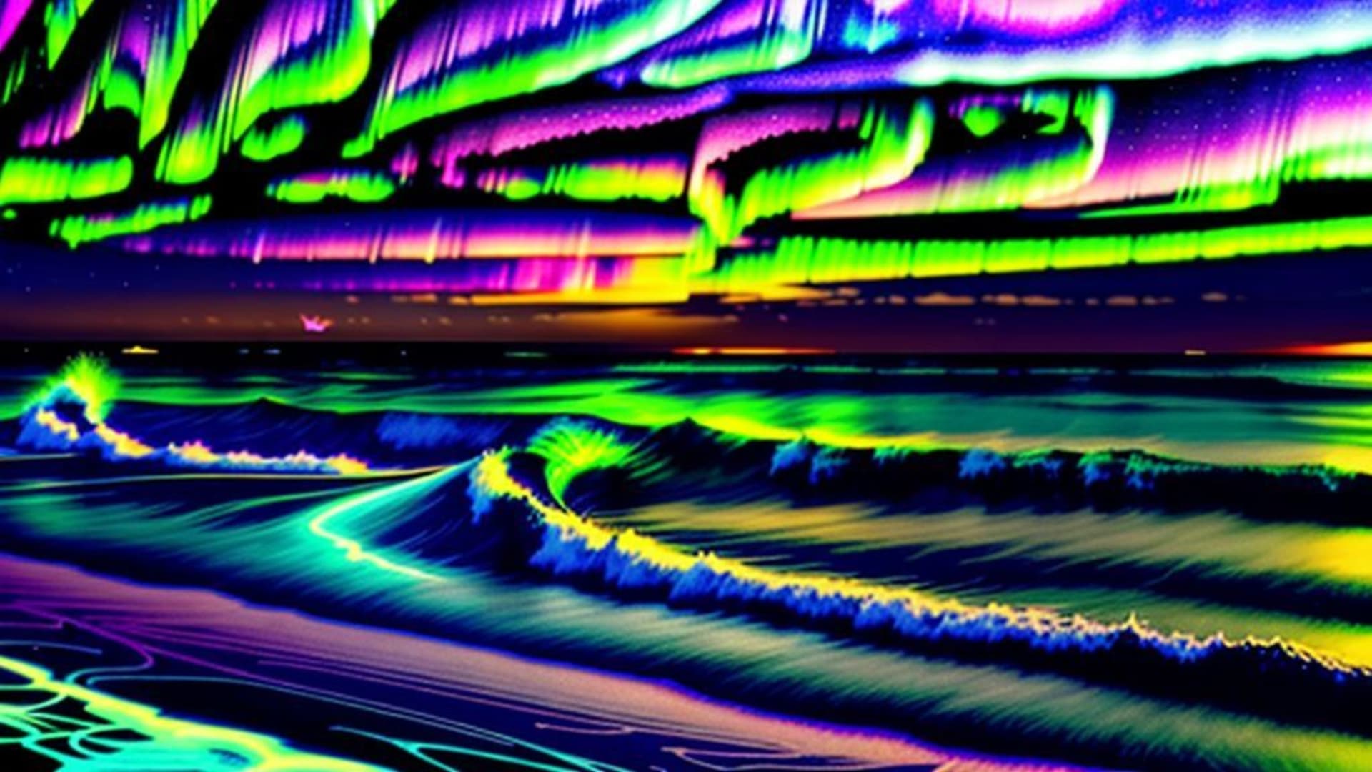 aurora neon wave gradient ocean night sky abstract wallpaper vivid colors