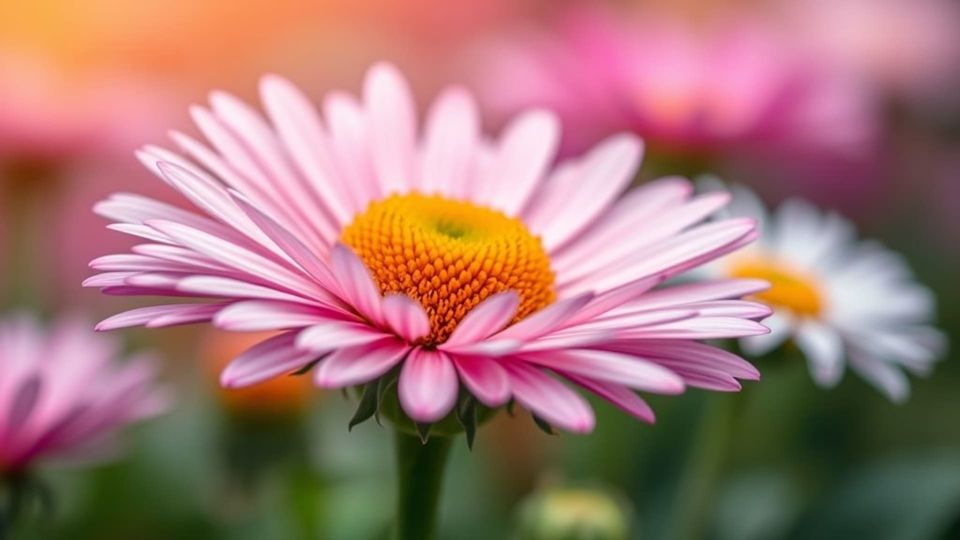 flower field macro closeup daisy petals colorful vibrant wallpaper soft bokeh