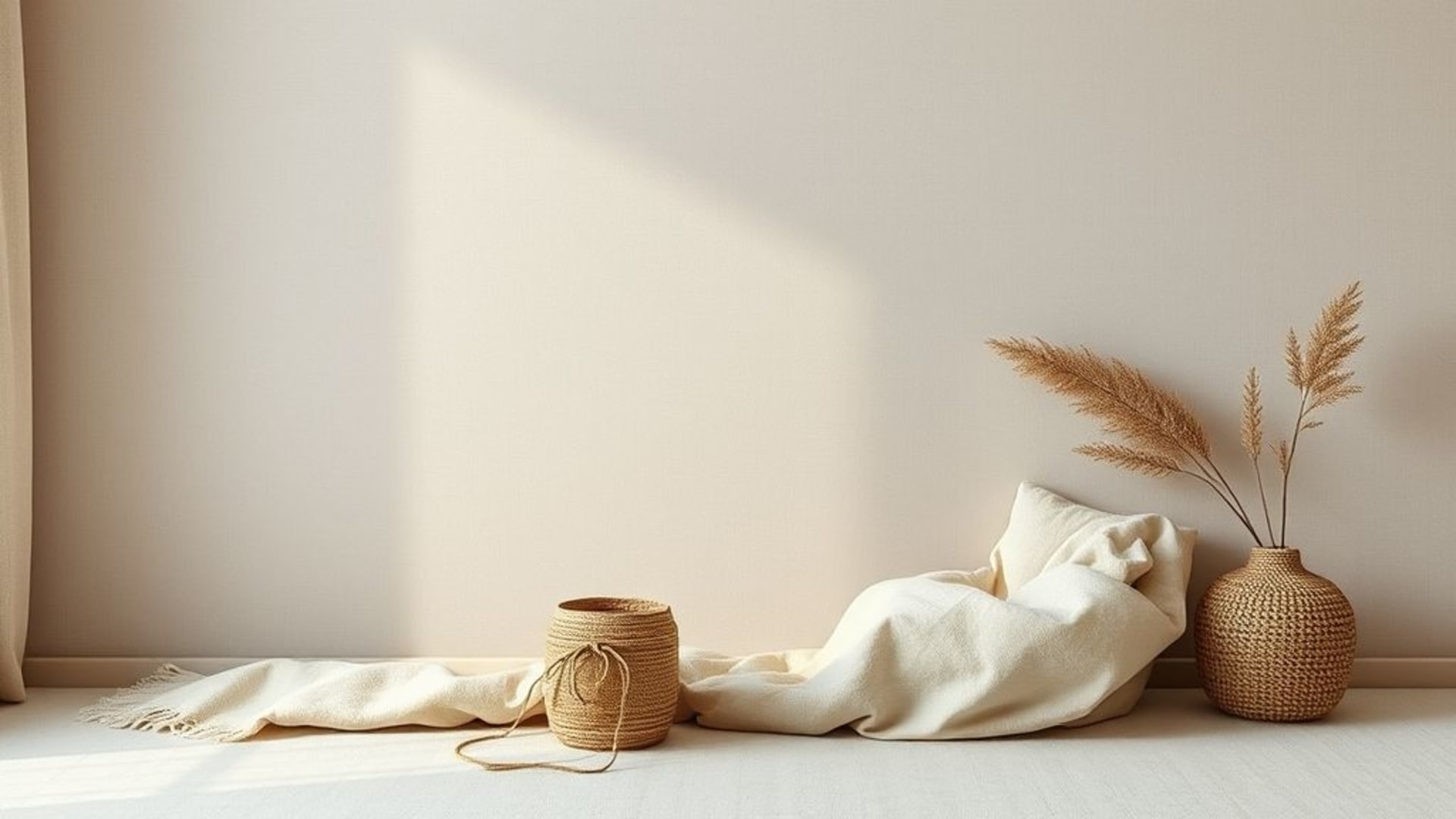 understated fabric texture linen warm beige wallpaper minimal cozy ambient