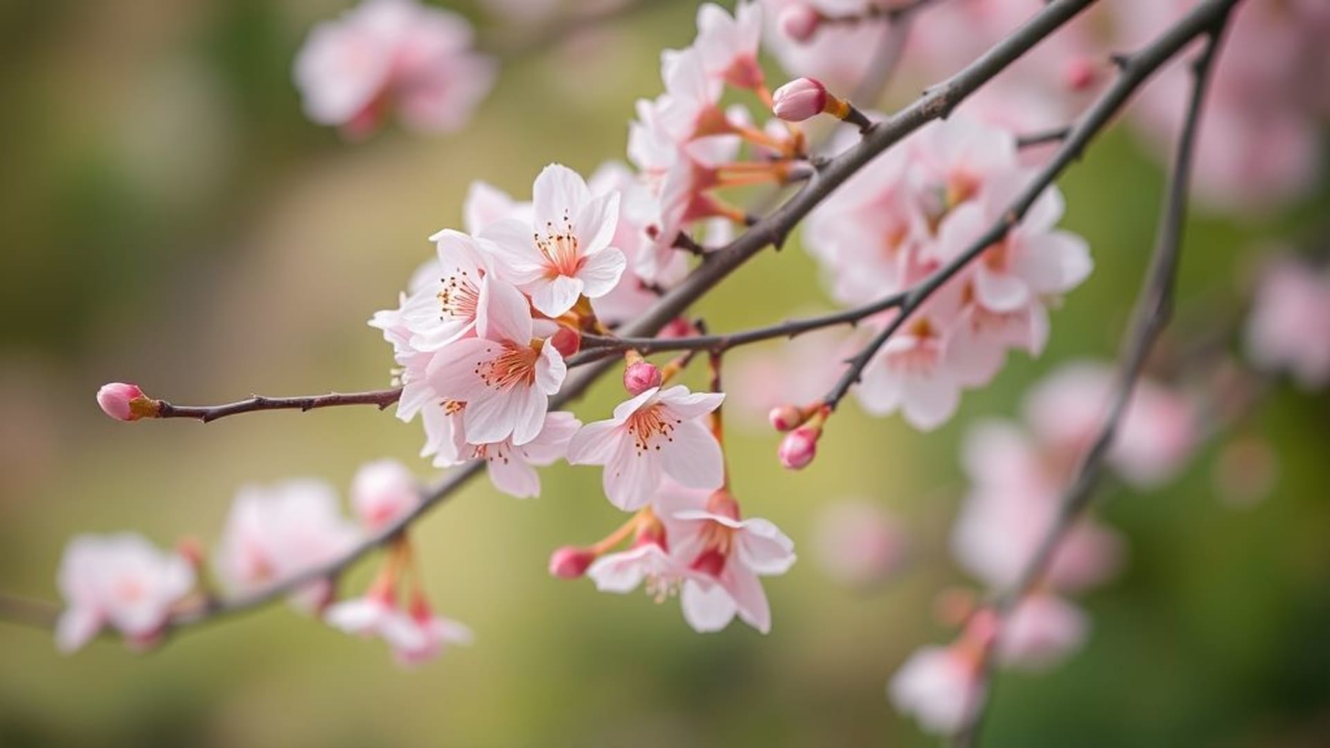 sakura cherry blossoms pastel pink branches spring wallpaper serene calm