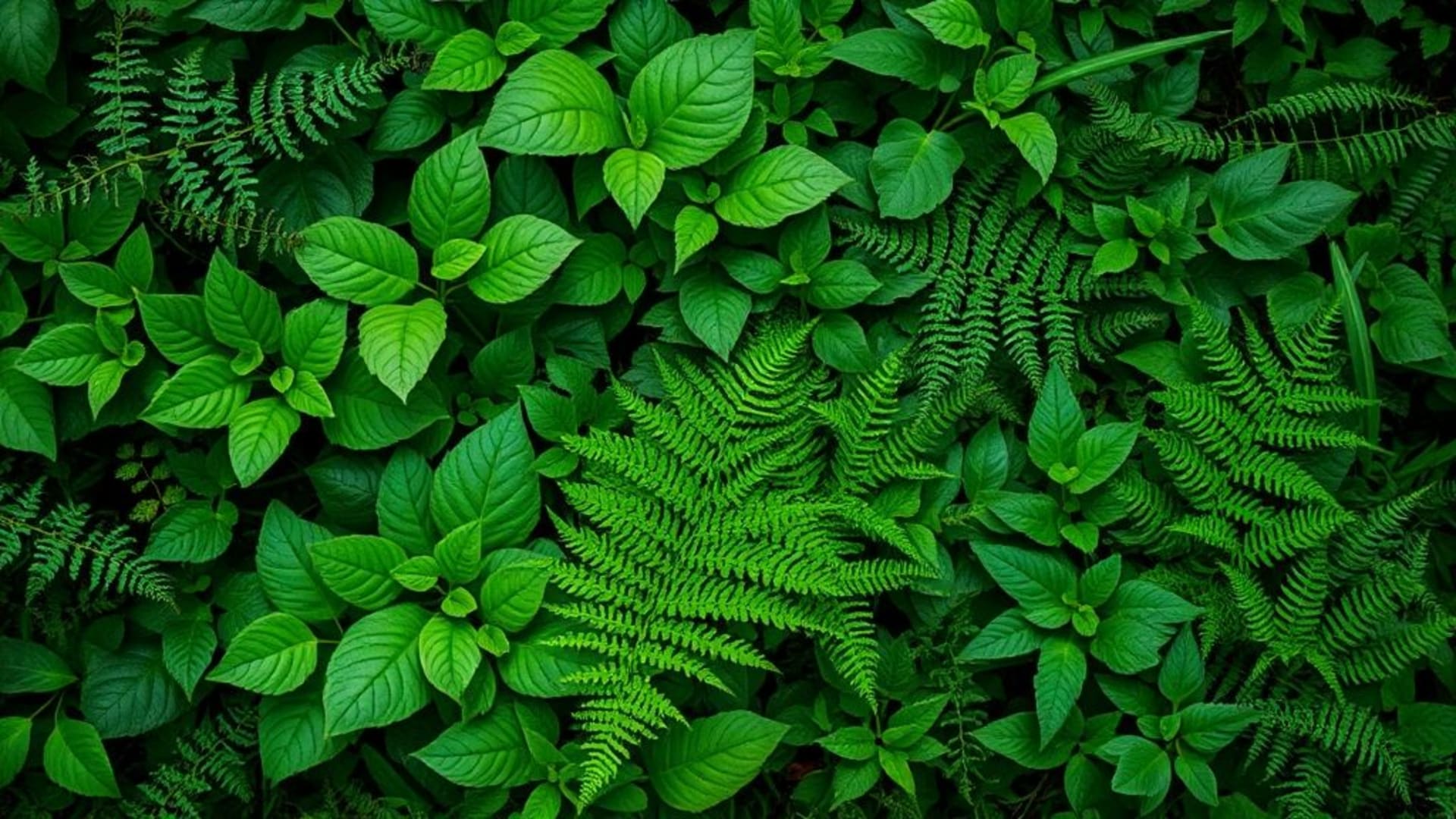 botanical garden leaves ferns herbs green lush natural texture closeup wallpaper