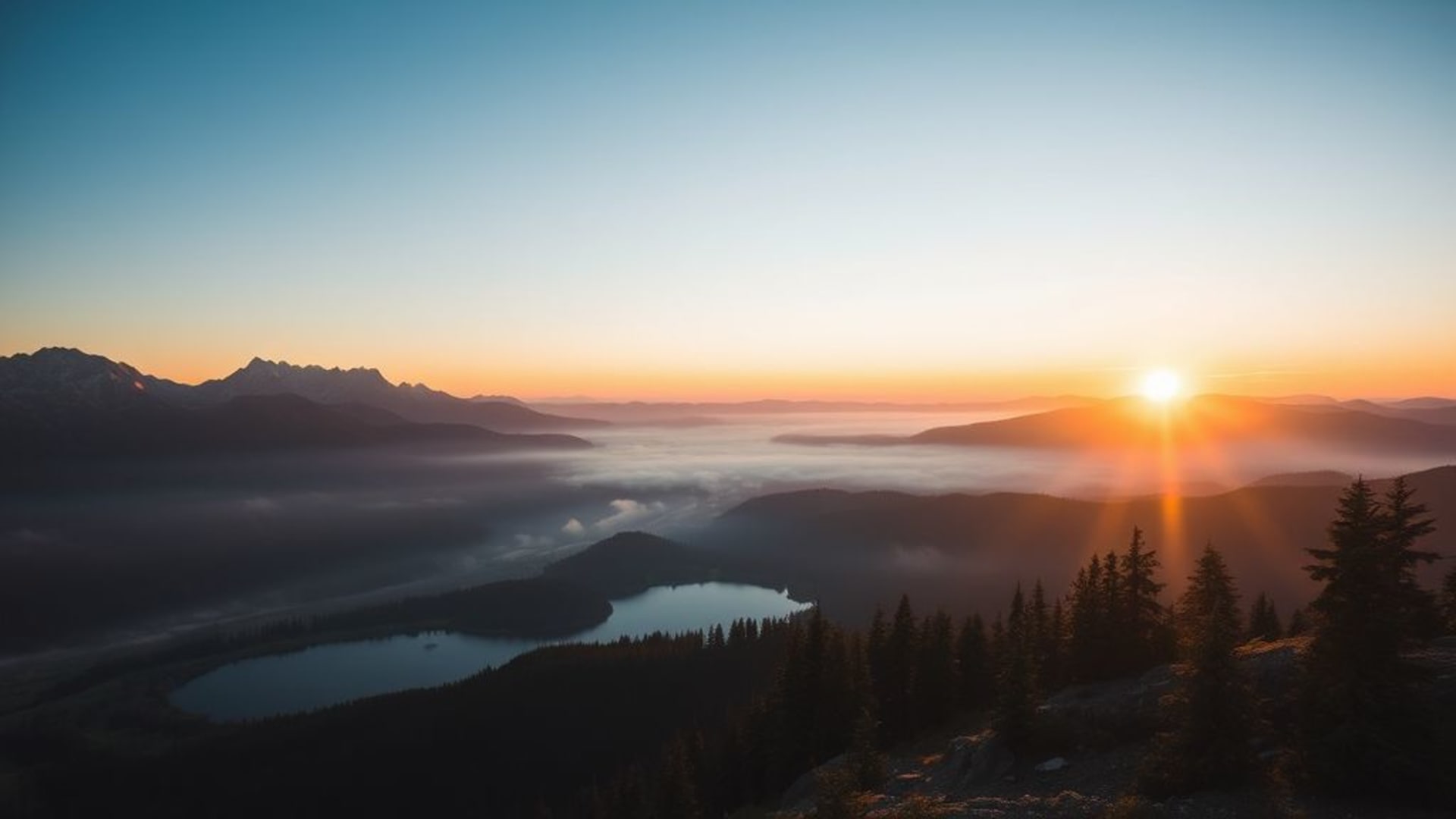mountain landscape sunrise mist lakes alpine air crisp wallpaper scenic views