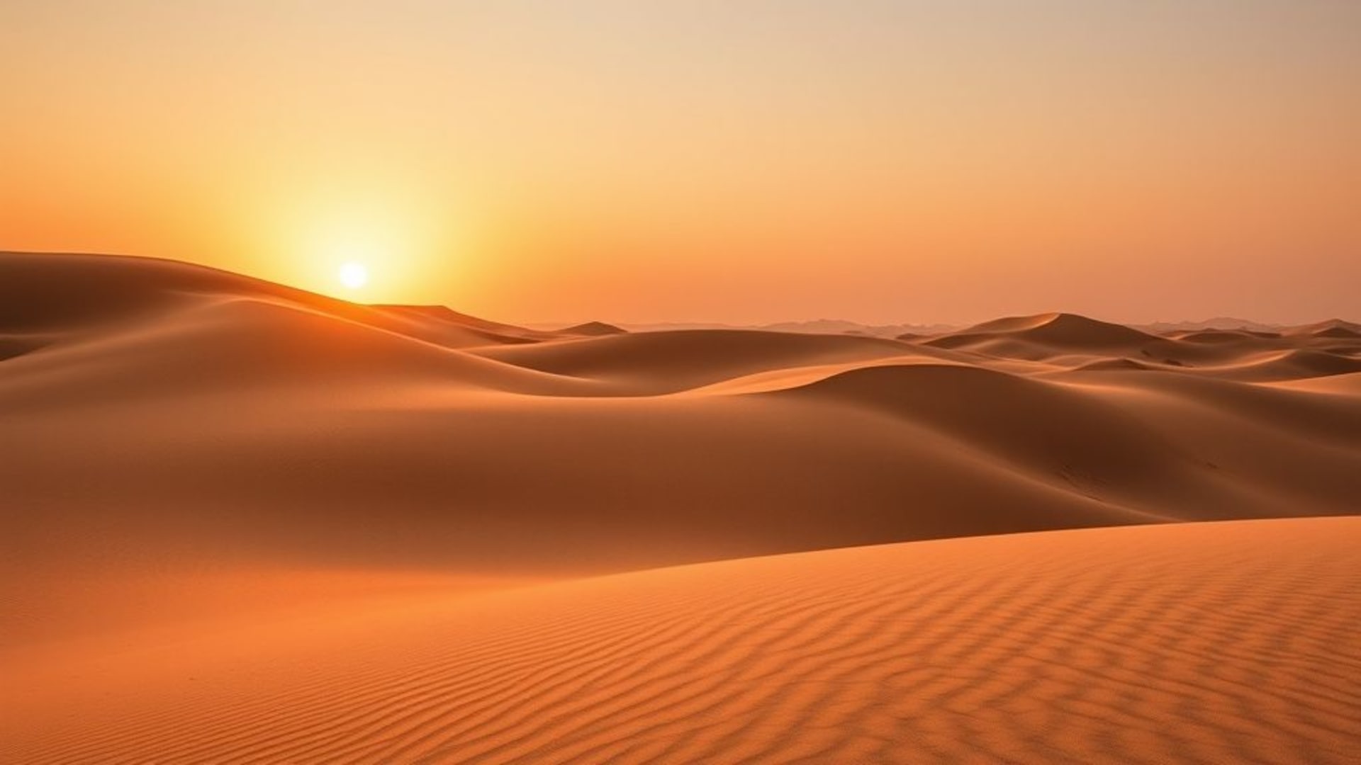 dunes désertiques coucher de soleil sable chaud motifs de vent accents monochromes fond ecran
