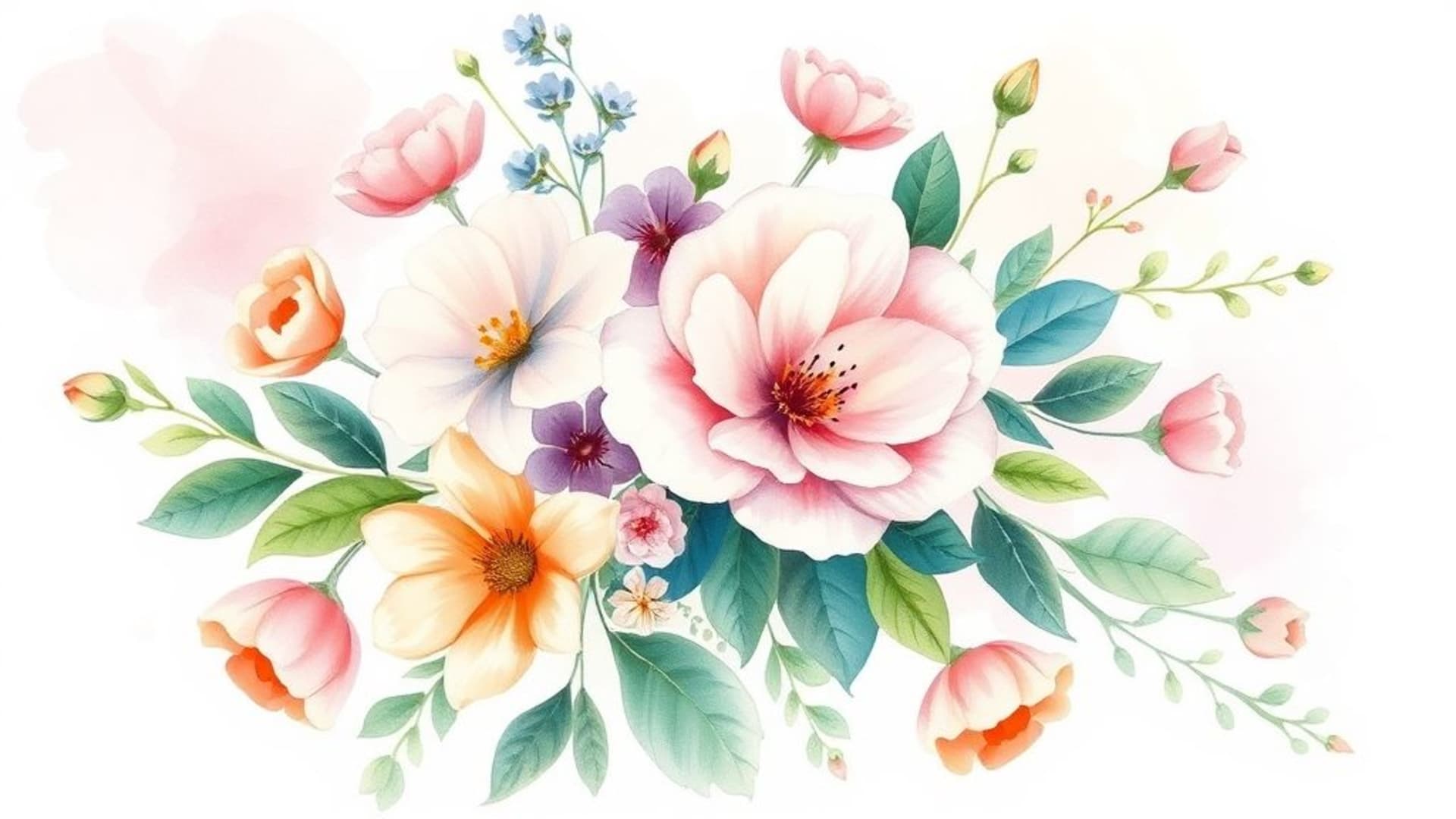 Bouquet de fleurs à l'aquarelle palette douce délicate printemps fond ecran pastel art décoratif
