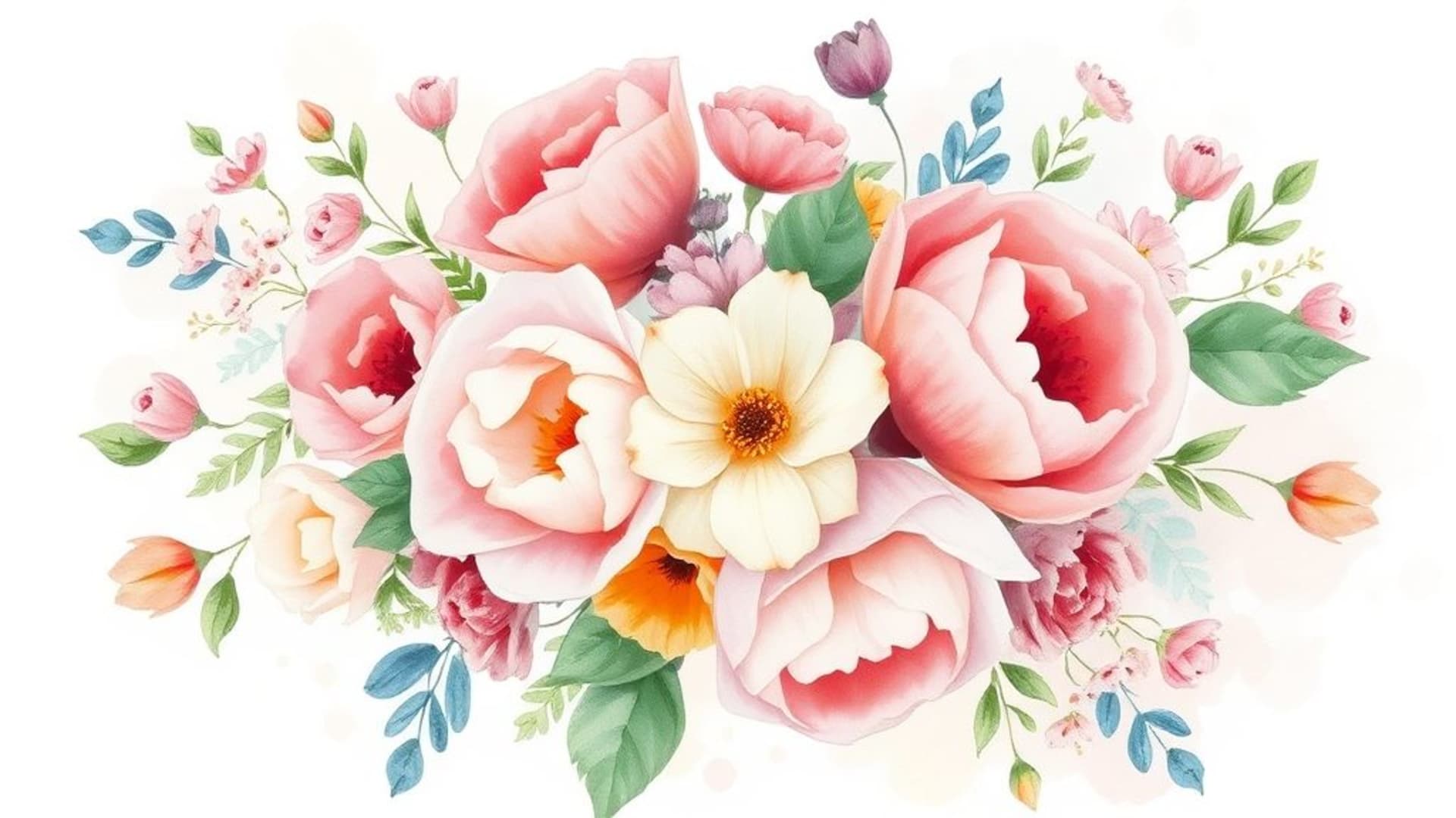 peinture à l'aquarelle fleurs pastel bouquet textures douces romantique fond ecran art