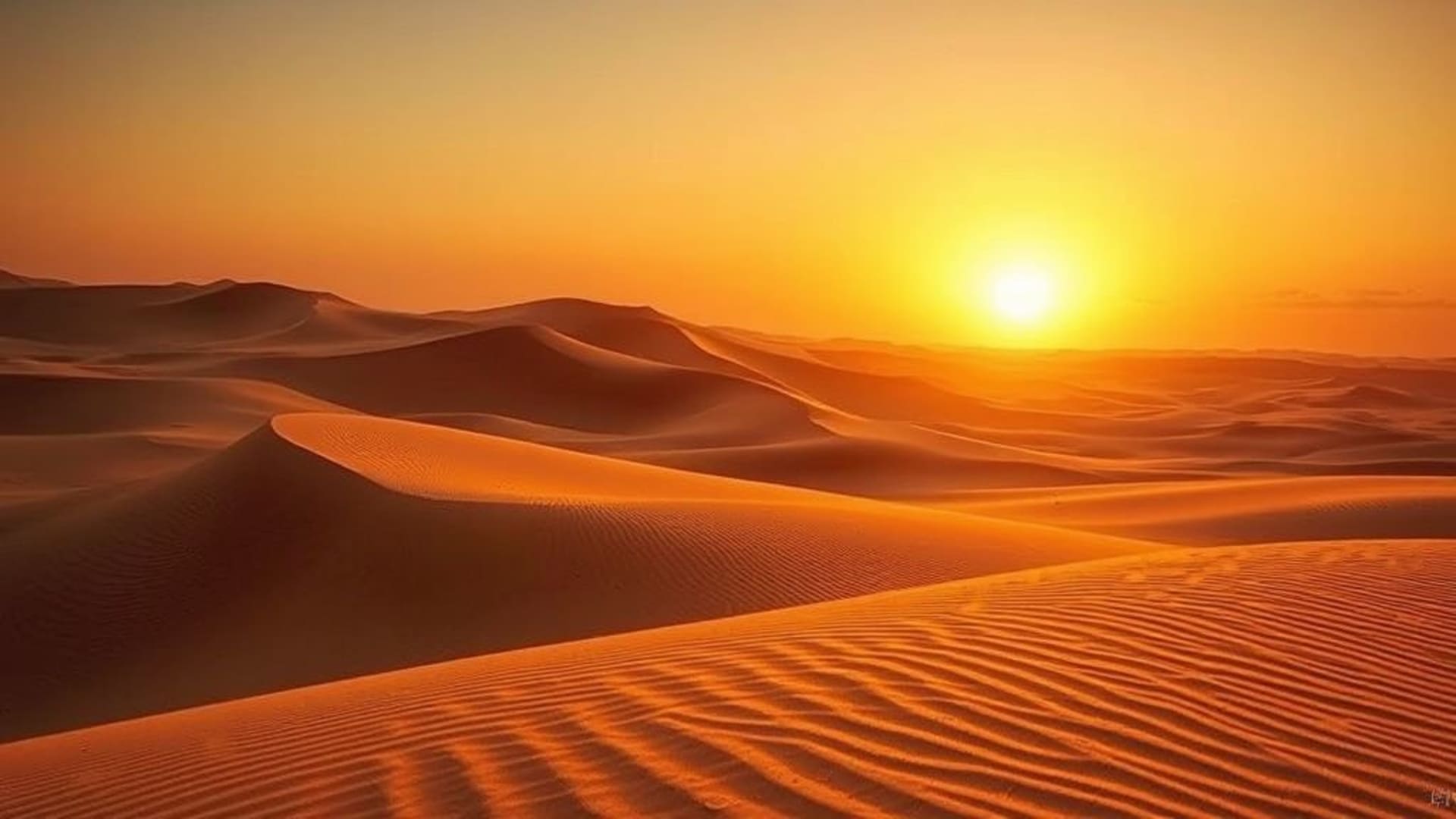 Dunes de désert coucher de soleil tons chauds texture fond ecran paysage désert sable photoréaliste