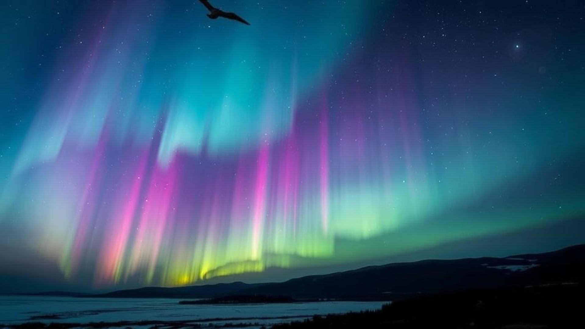 Éclat de l'aurore boréale dans le ciel nocturne, rubans de couleurs, fond ecran cosmique, nature dégradée